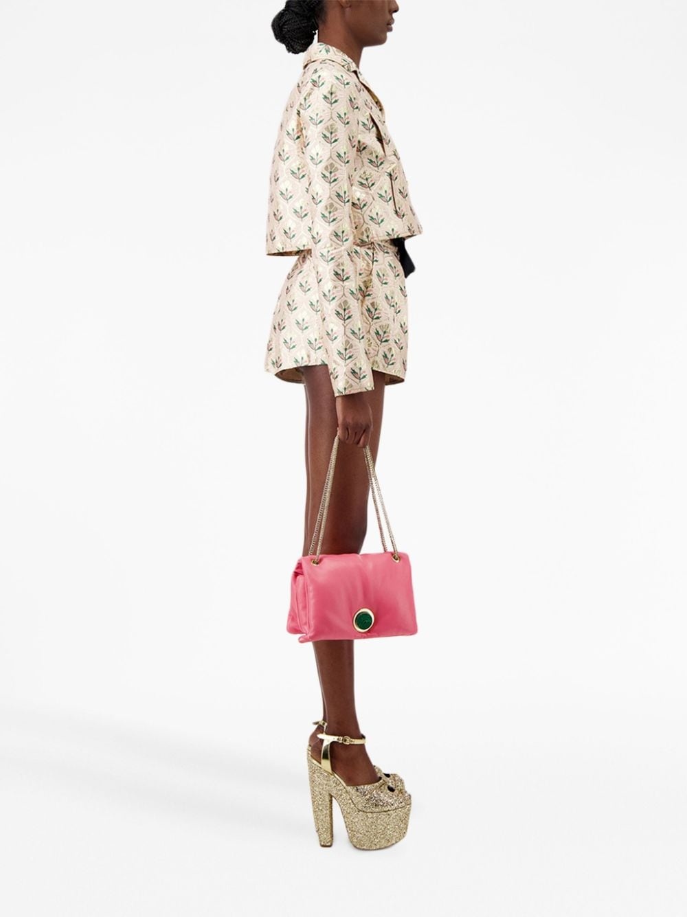 floral-jacquard bow-trim shorts - 3