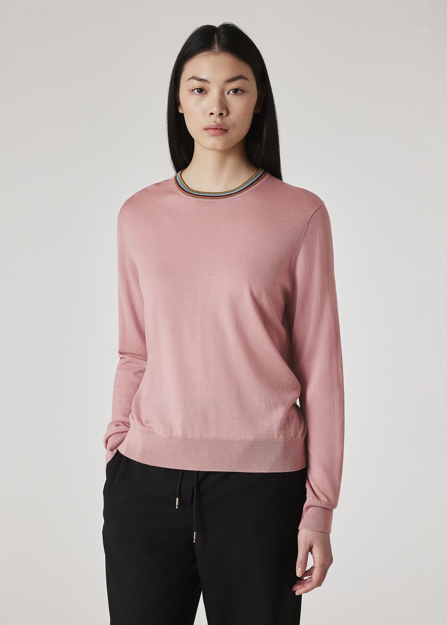 Women's Pink 'Signature Stripe' Crew Neck Merino Wool Sweater - 3