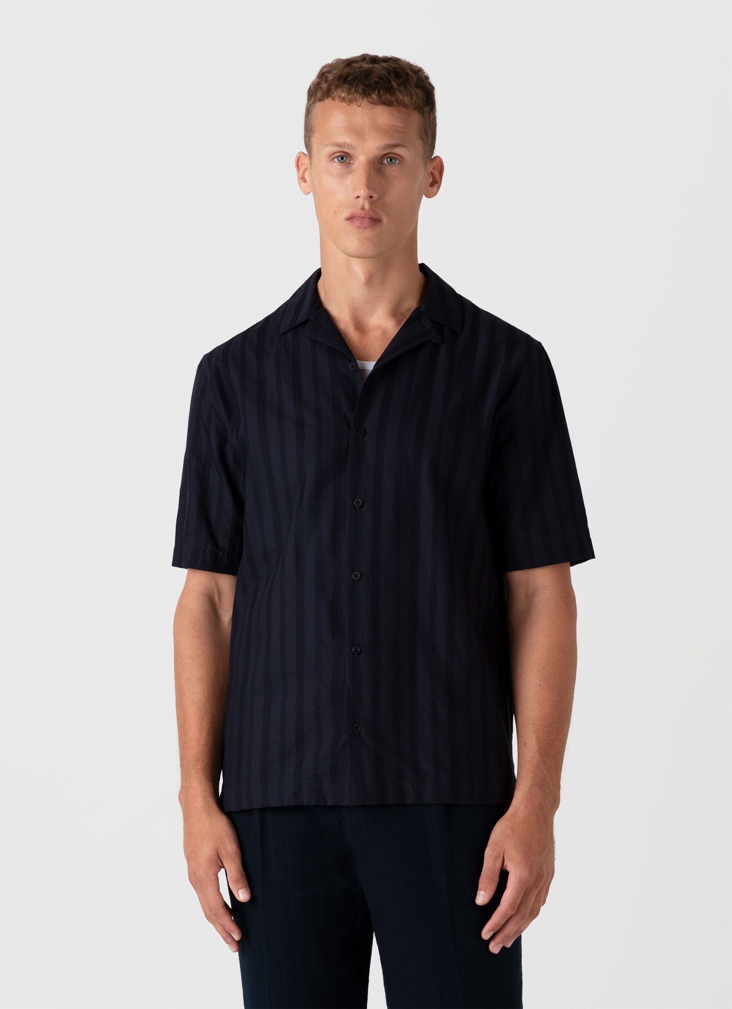 Embroidered Stripe Camp Collar Shirt - 2