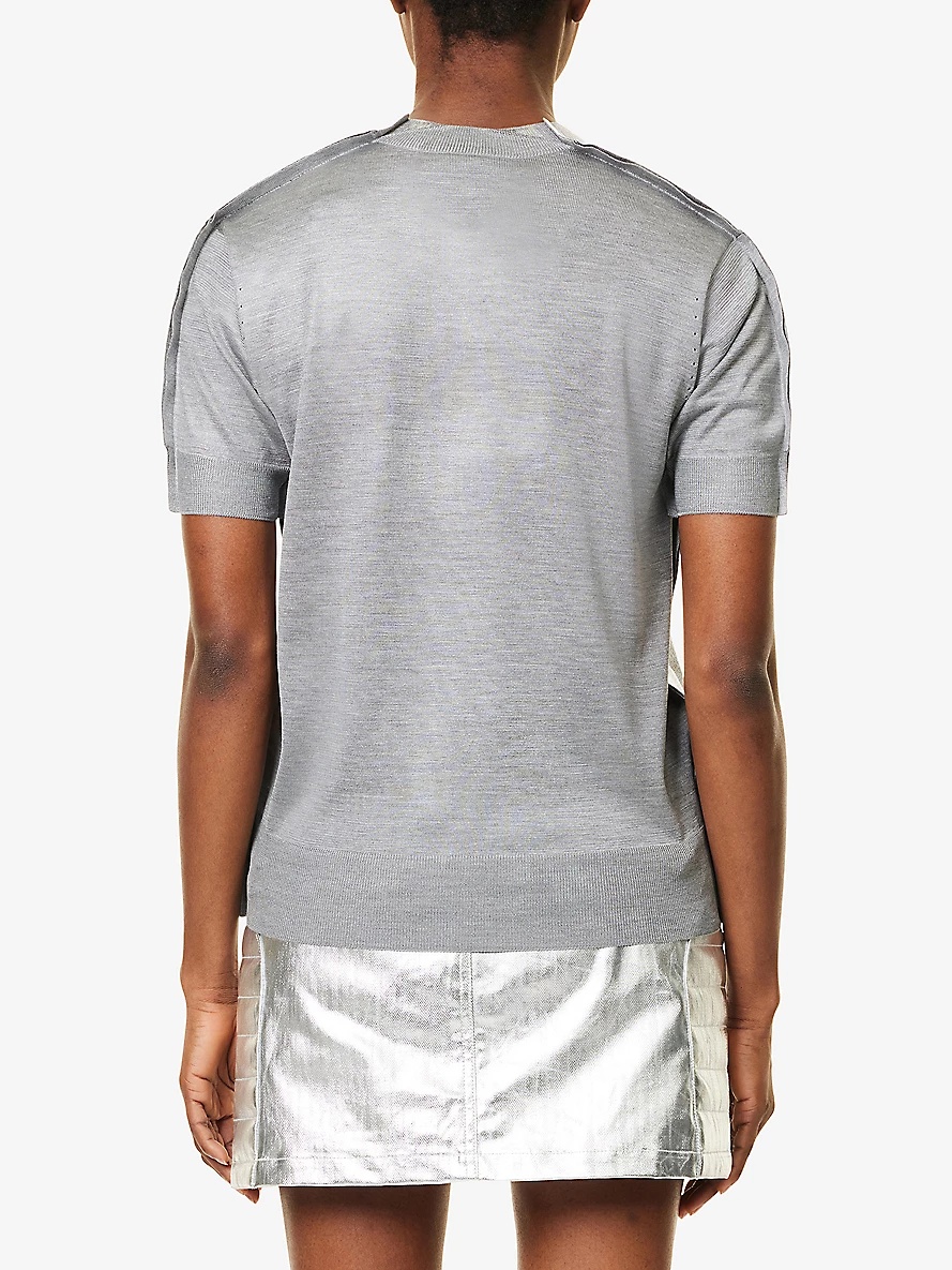Junya Watanabe x Comme des Garçons Metallic-Panel Short-Sleeve Silk Jumper - 4