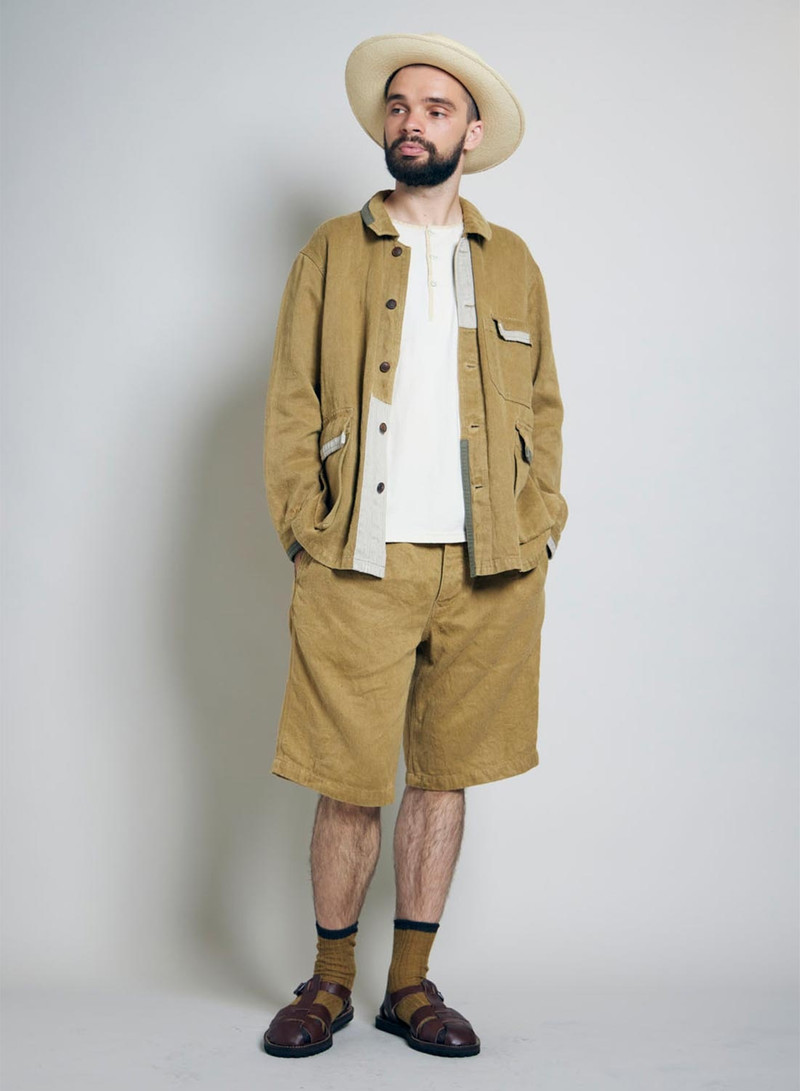 Nigel Cabourn Desert Short Hemp Denim in Khaki outlook