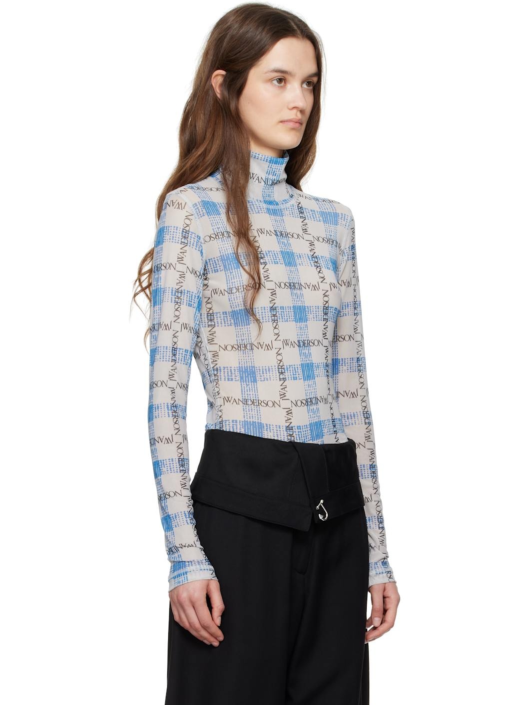 Blue & Gray Semi-Sheer Turtleneck - 2