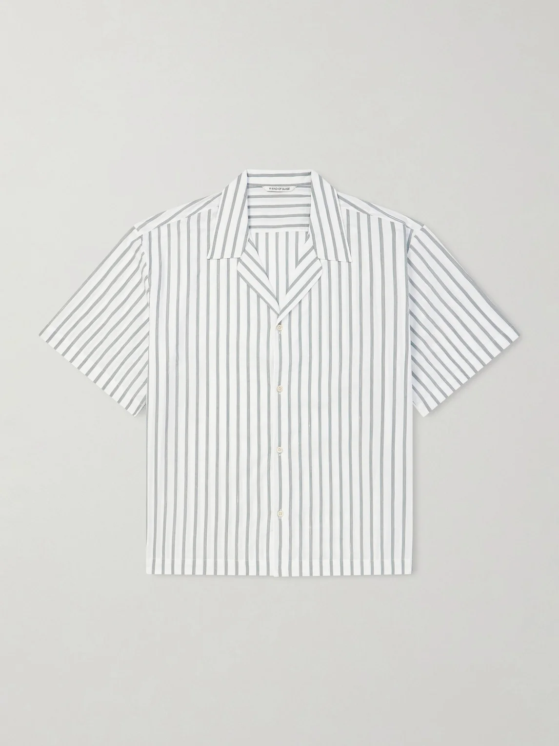 Samata Camp-Collar Striped Cotton, Silk and Linen-Blend Shirt - 1