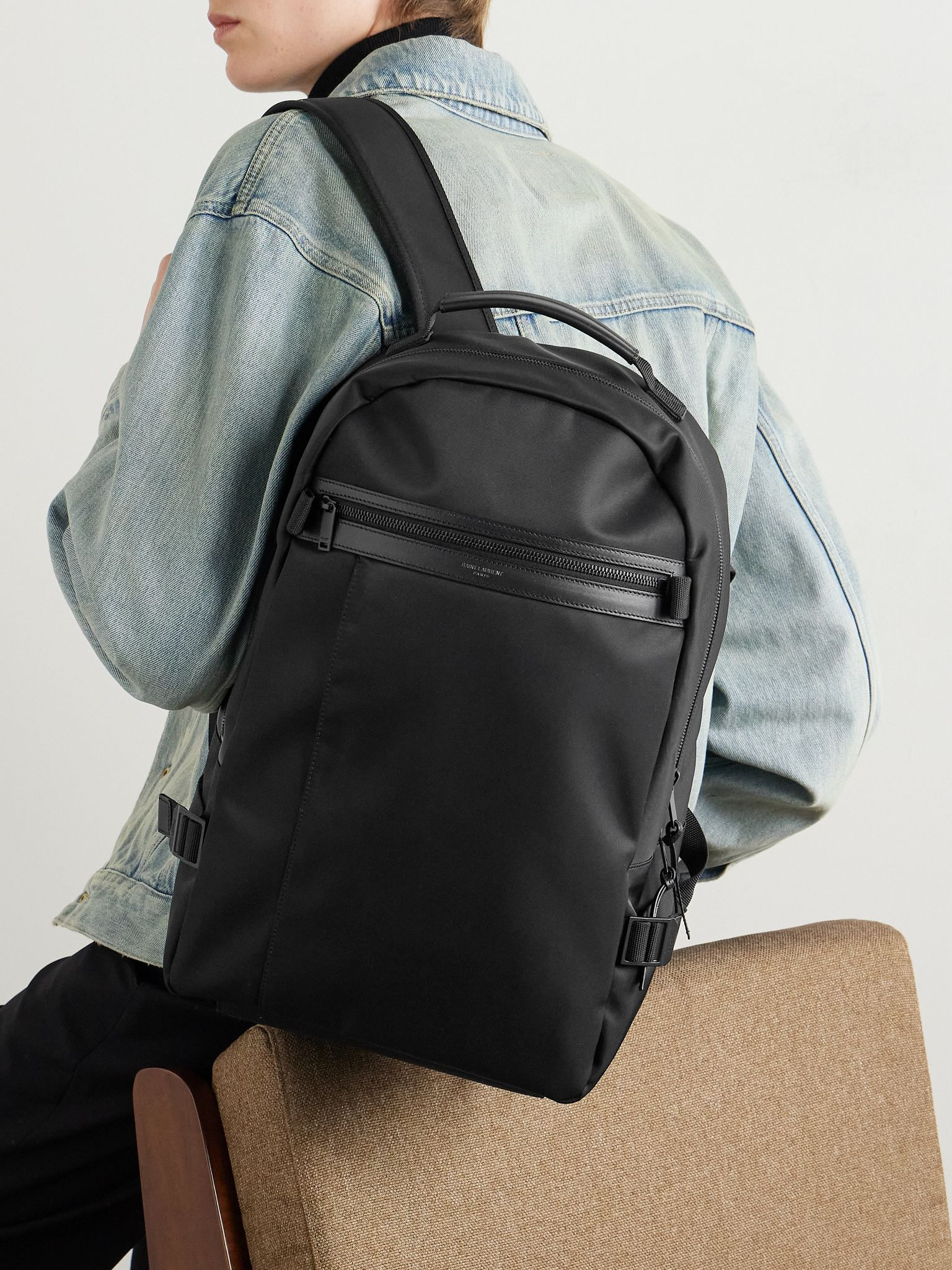 City Trekking Leather-Trimmed Shell Backpack Black - 2
