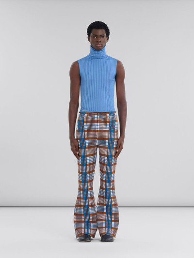 Marni BLUE AND BROWN CHECKED TECHNO KNIT TROUSERS outlook