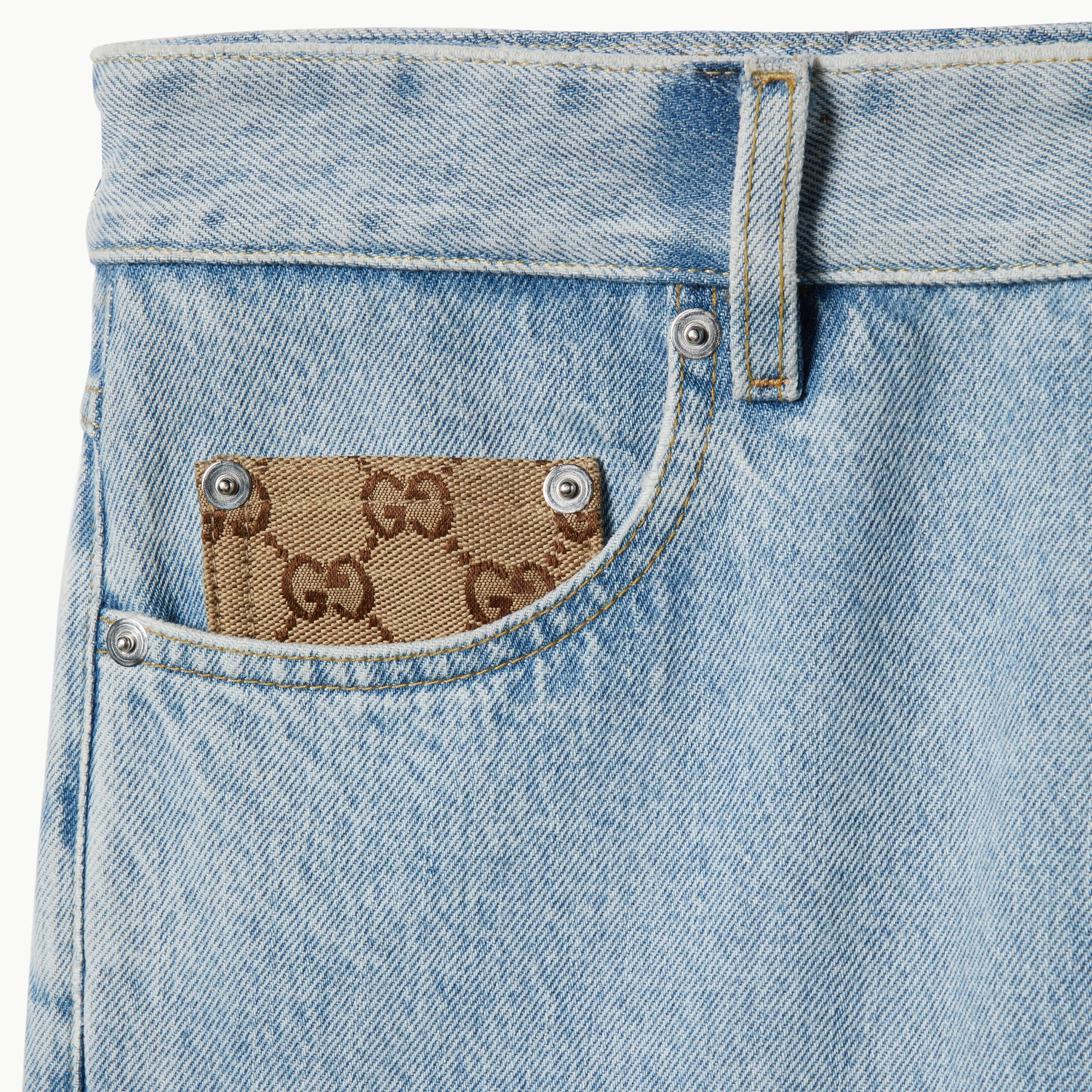 Washed denim pant with GG insert - 6