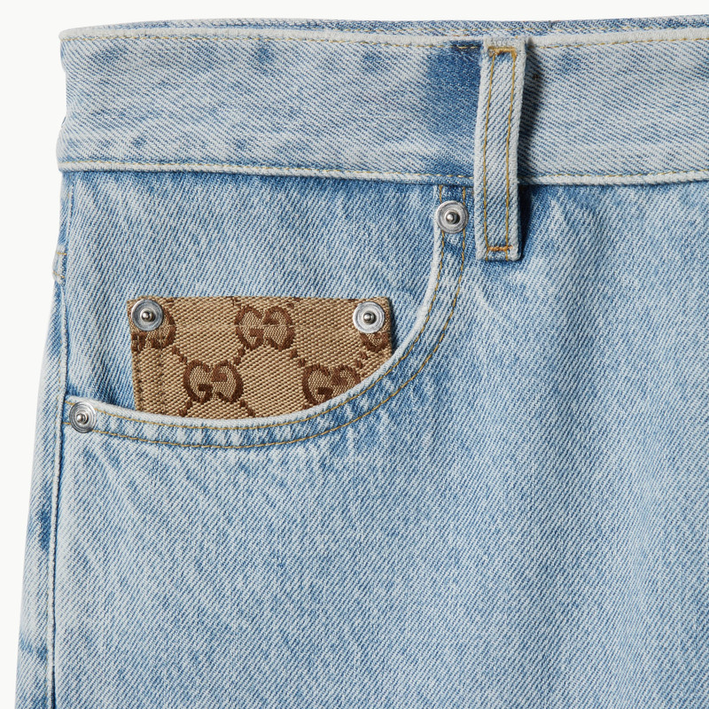 Washed denim pant with GG insert 6