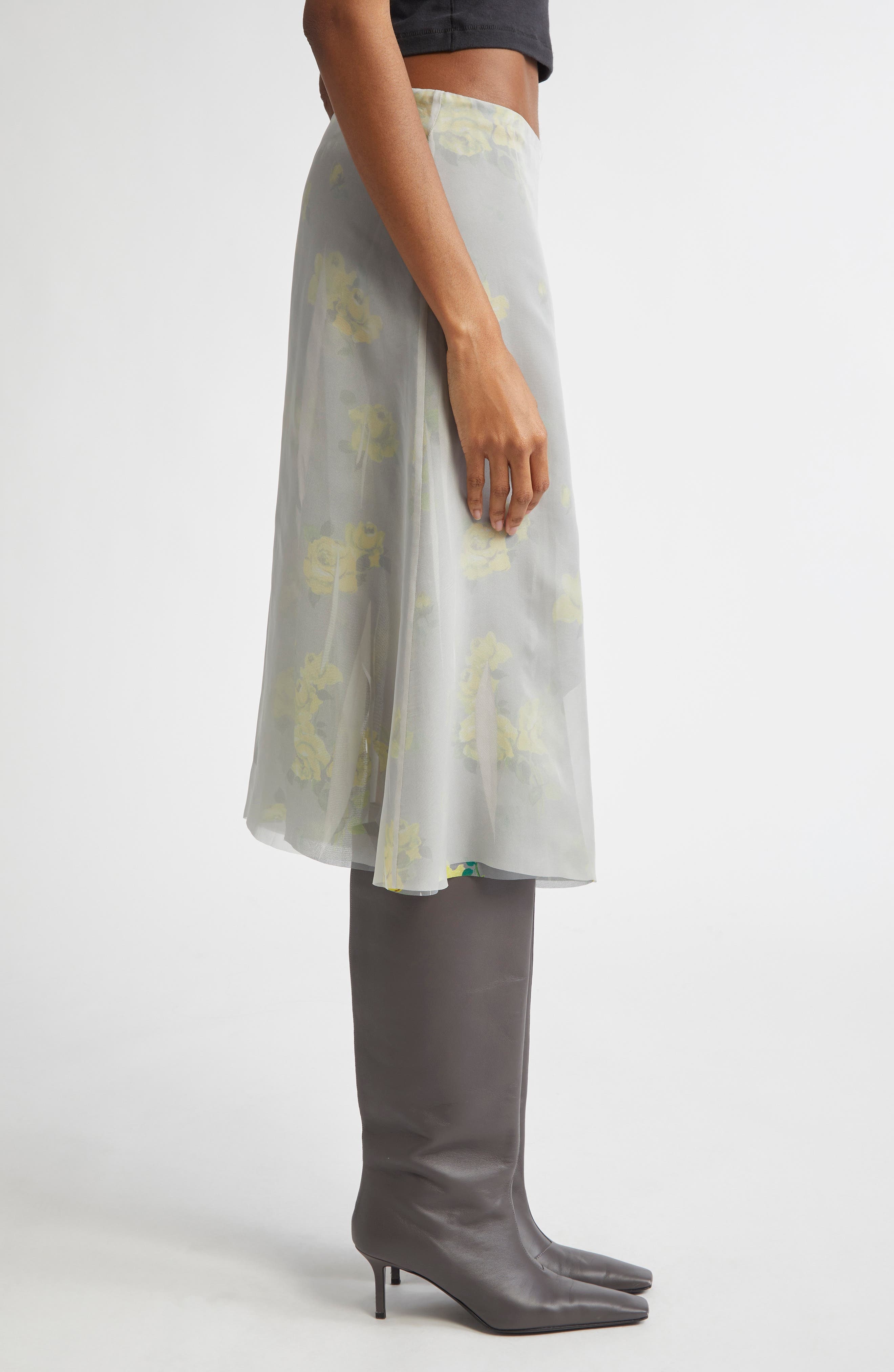 Acne Studios Iranee Floral Georgette Skirt in Yellow/Grey at Nordstrom - 3