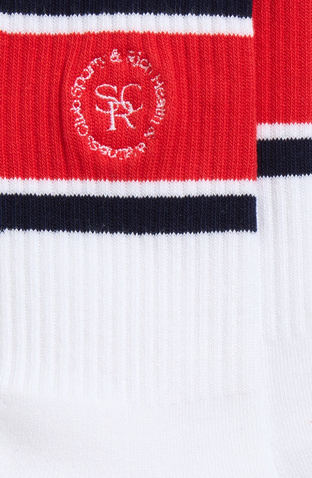 Sporty & Rich Roller Logo Embroidered Crew Socks in White/Dark Navy/Ruby at Nordstrom - 2