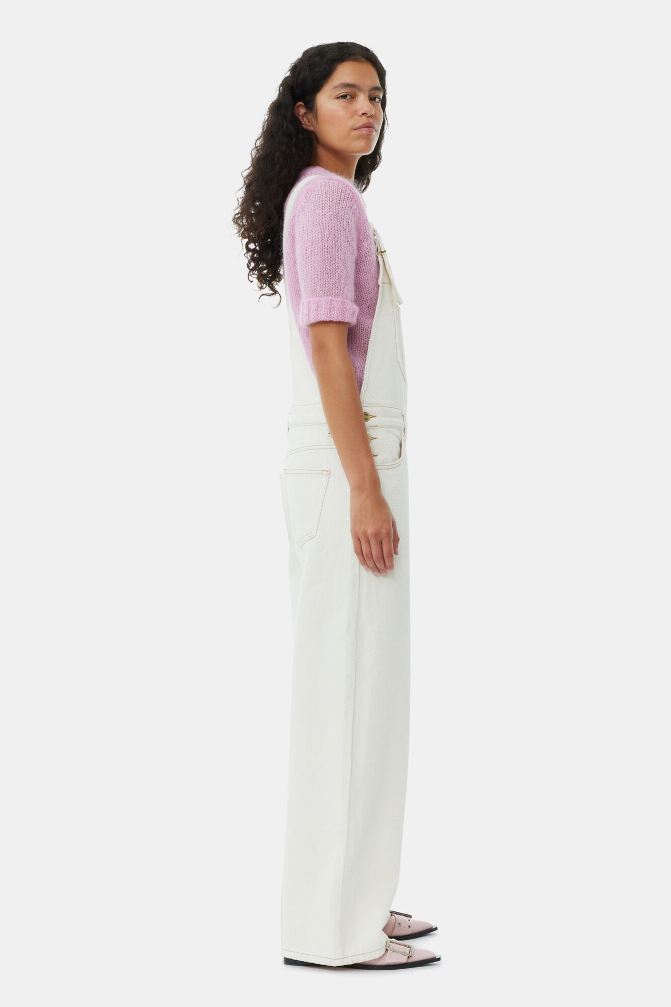 WHITE HEAVY DENIM OVERALLS - 4