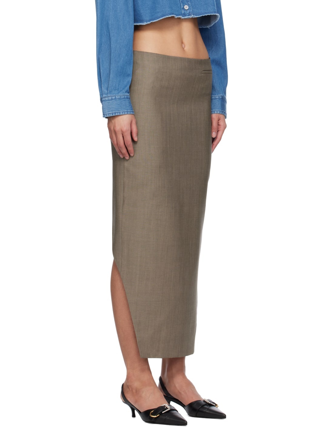 Gray Front Kick Midi Skirt - 2