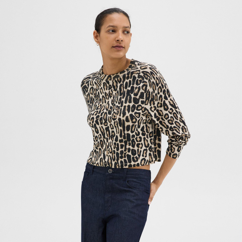 Cropped Leopard Print Sweater in Merino Wool 3