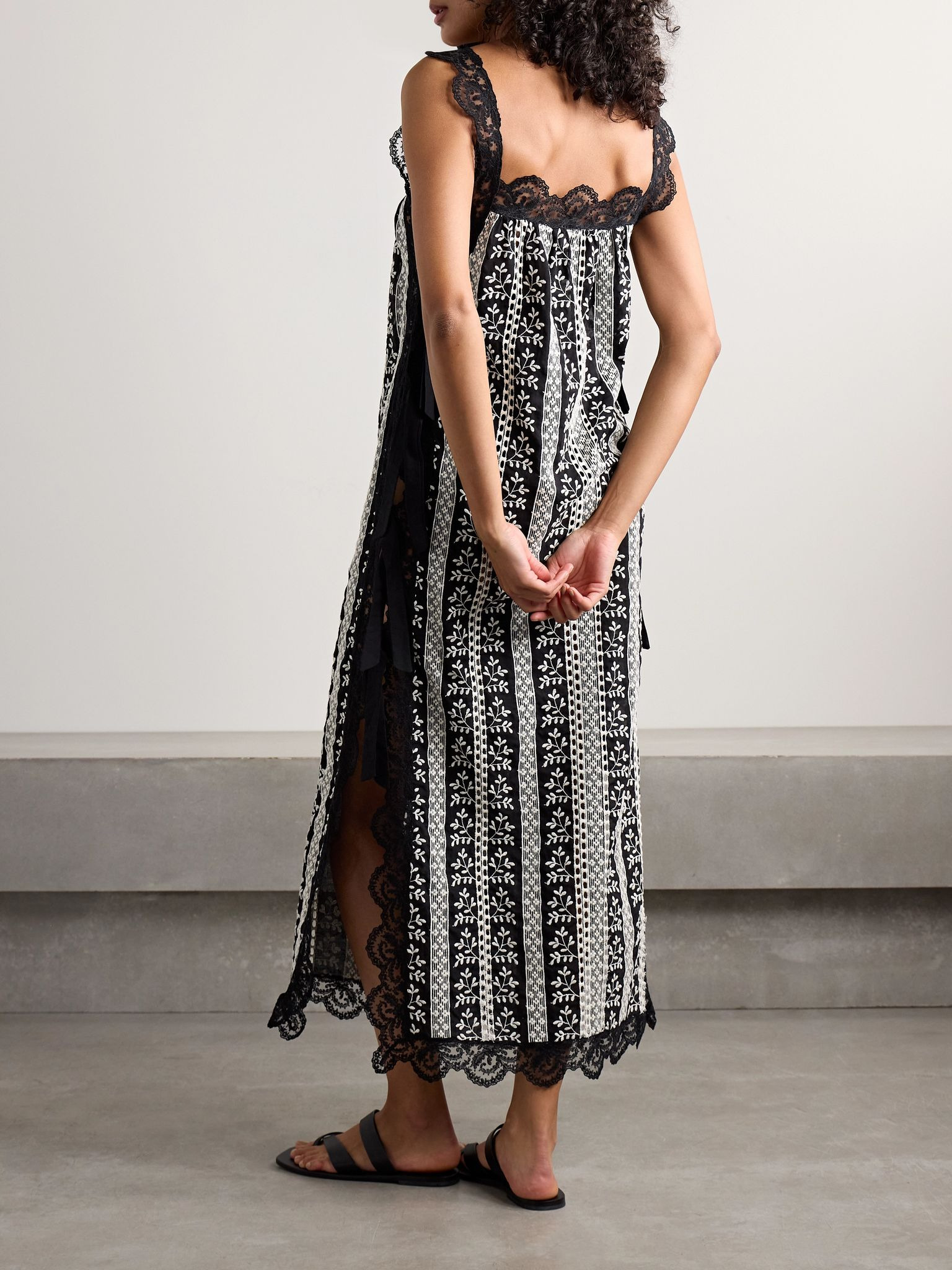 Fiocchini lace-trimmed embroidered cotton-voile midi dress Black - 3