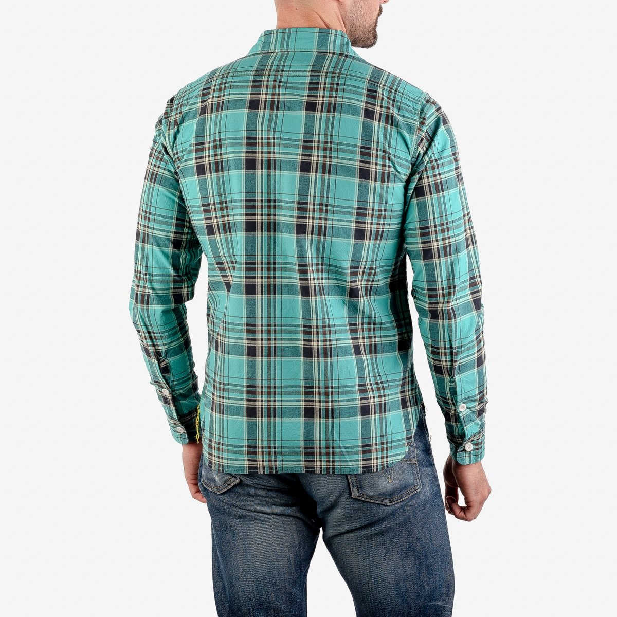 IHSH-356-GRN 5oz Selvedge Madras Check Work Shirt - Green - 3