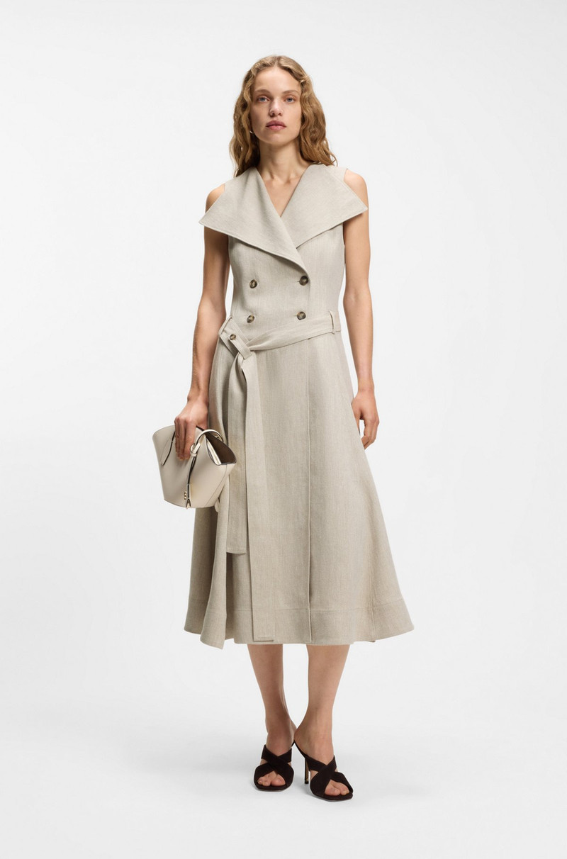 BOSS DOUBLE-BREASTED WRAP DRESS IN A HERRINGBONE LINEN BLEND outlook
