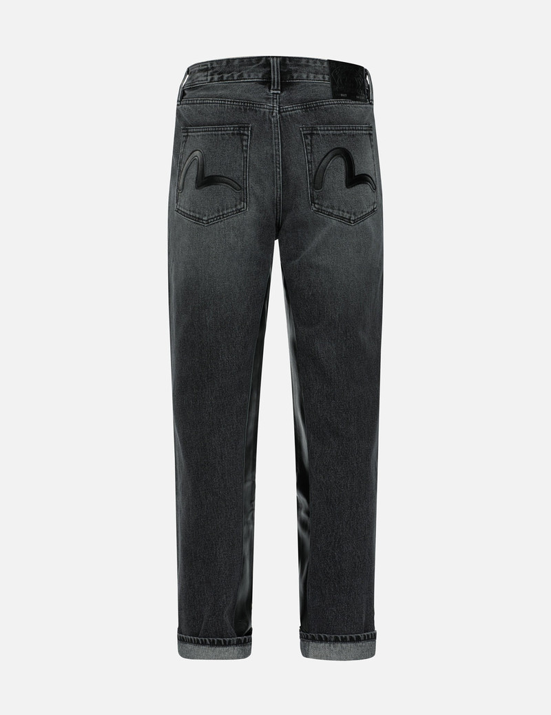 EVISU Leather Inlay and Seagull Pockets Baggy Fit Jeans outlook