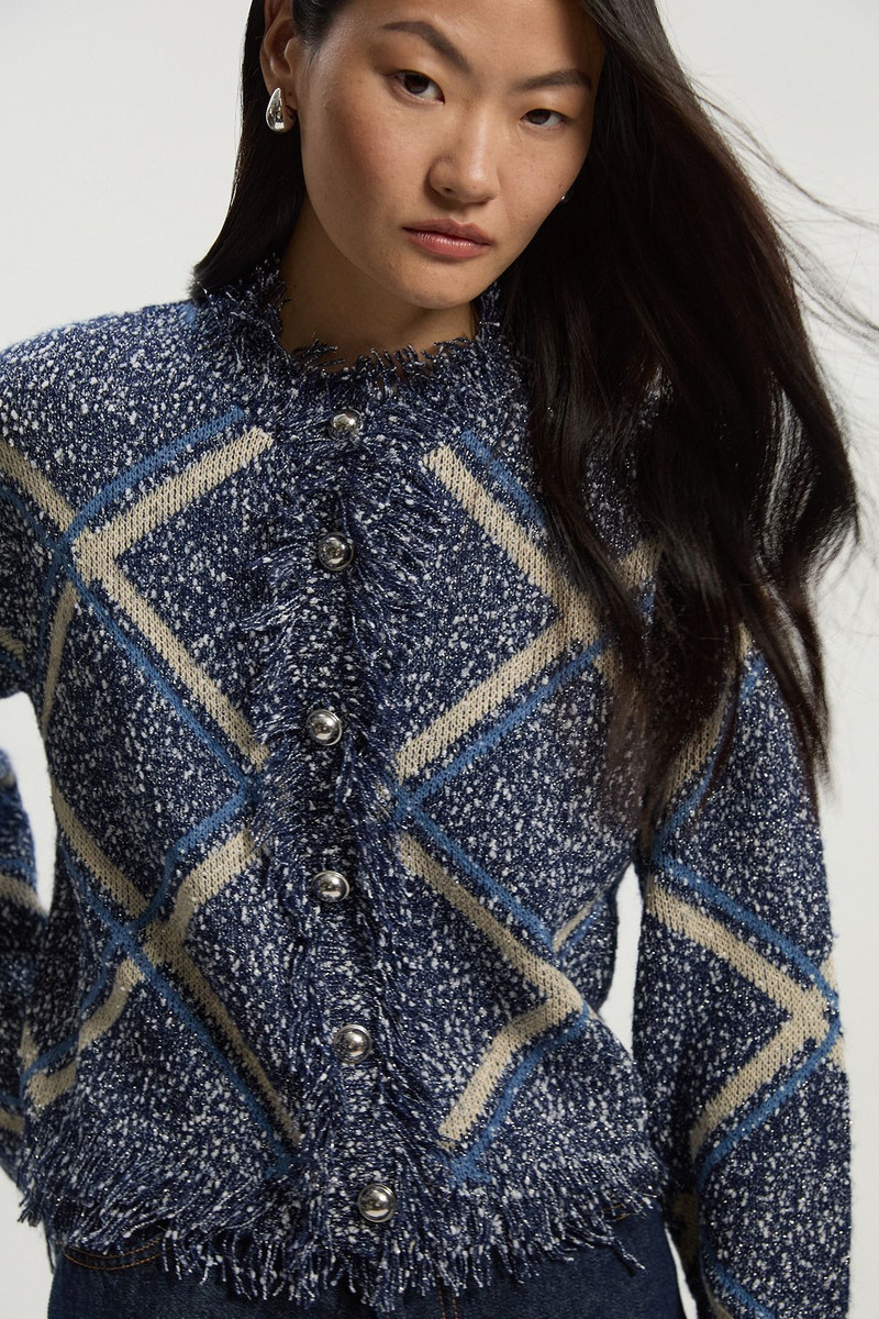 Tweed Yarn Fringe Detail Knitted Cardi 1