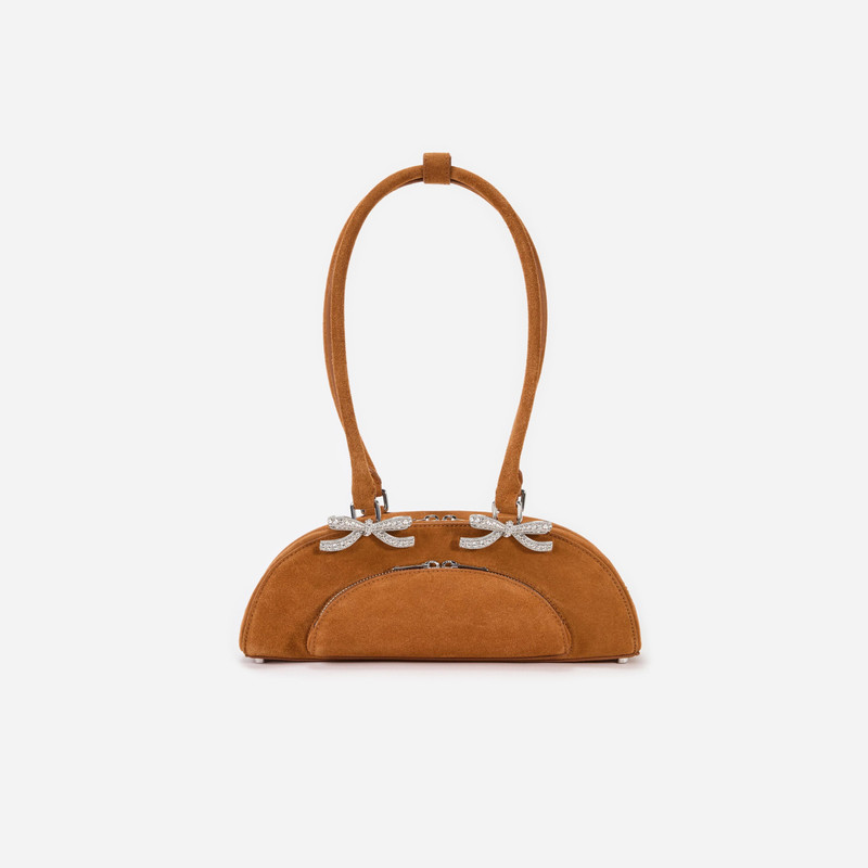 Brown Suede Curved Shoulder Bag 1