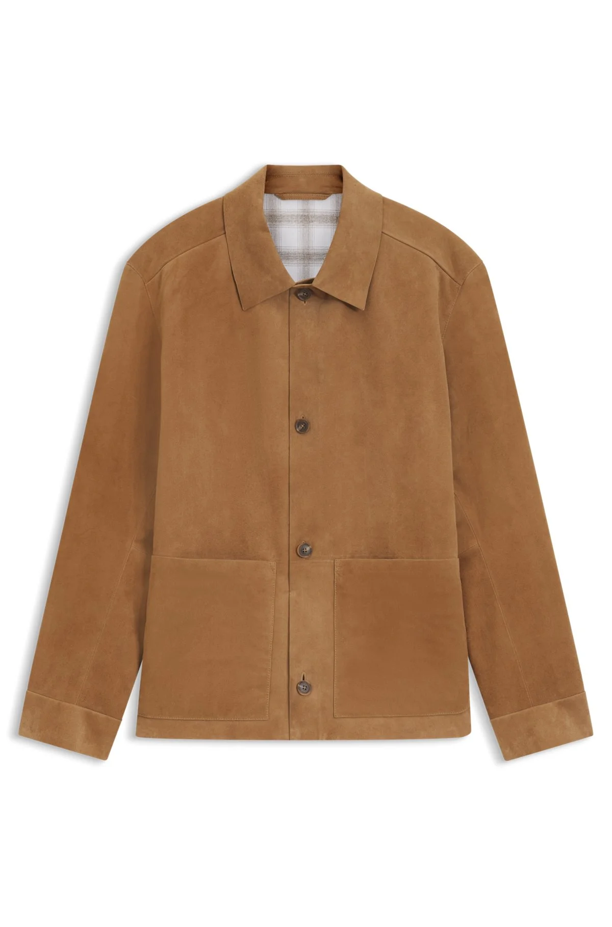 BUTTON-UP SUEDE JACKET WITH CHECKERED LINING - 1