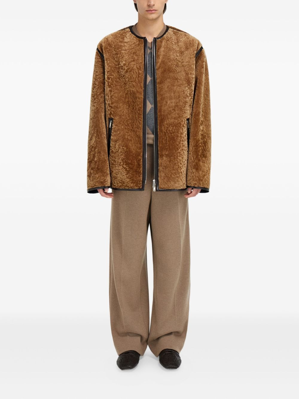 shearling leather-trimmed jacket - 2