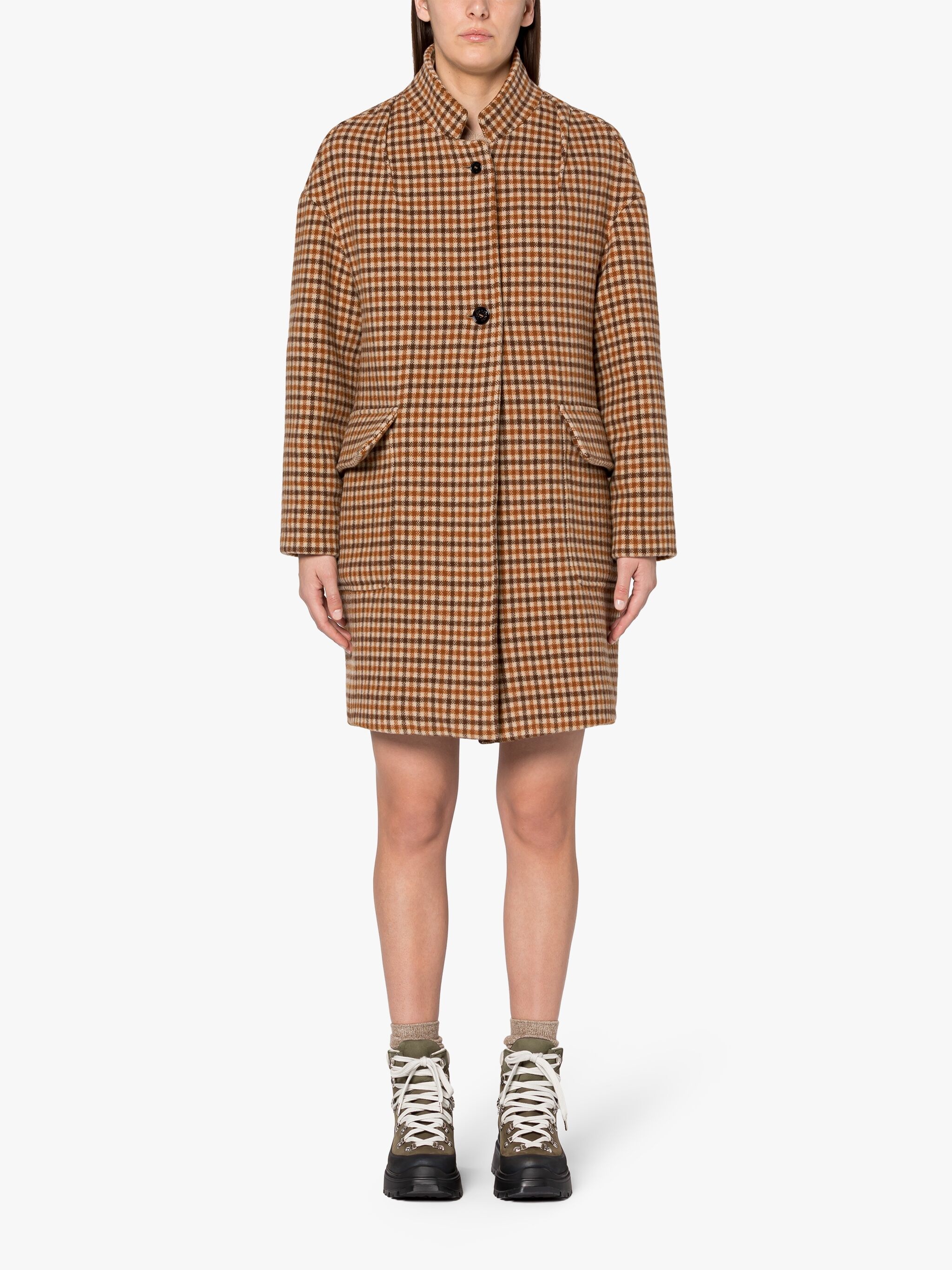 FREDDIE BROWN CHECK WOOL COCOON COAT - 3