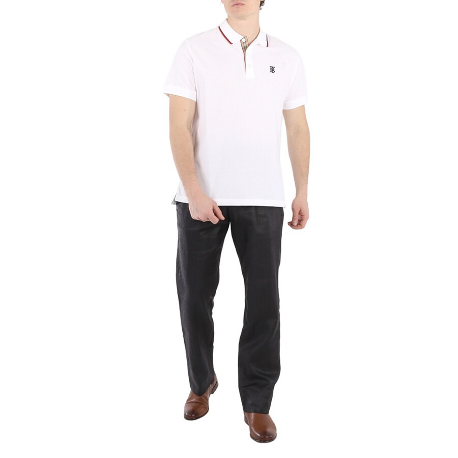 Burberry Men's White Icon Stripe Placket Cotton Pique Polo Shirt - 4