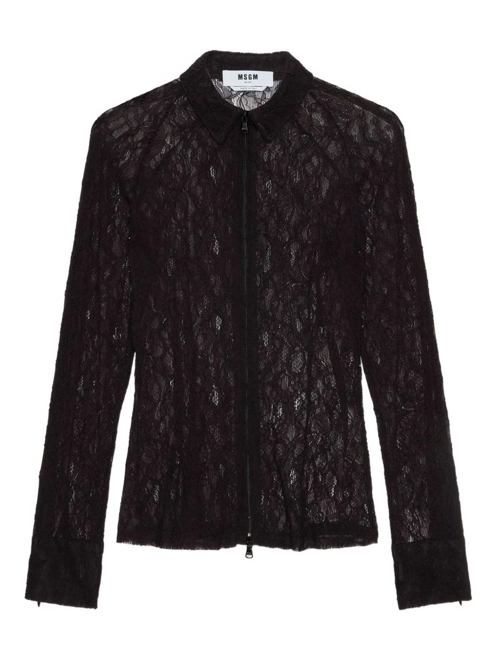 floral-lace zip-up shirt - 1