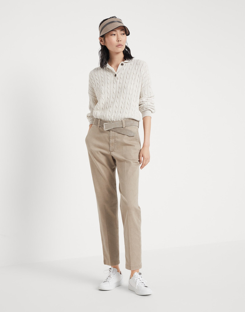 Garment-dyed cigarette trousers in stretch cotton drill with monili 4