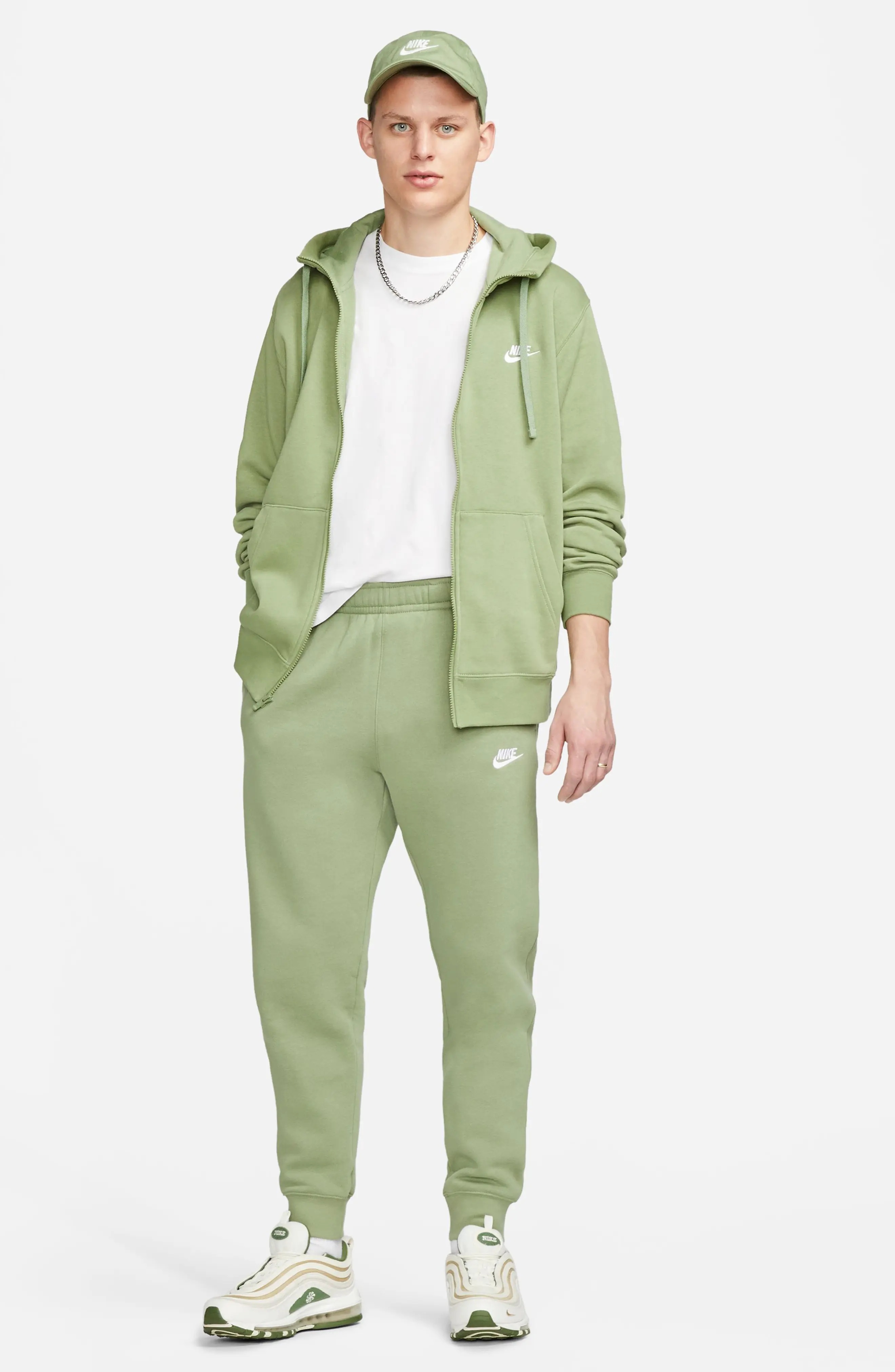 Sportswear Club Pocket Fleece Joggers in Oil Green/White - 8