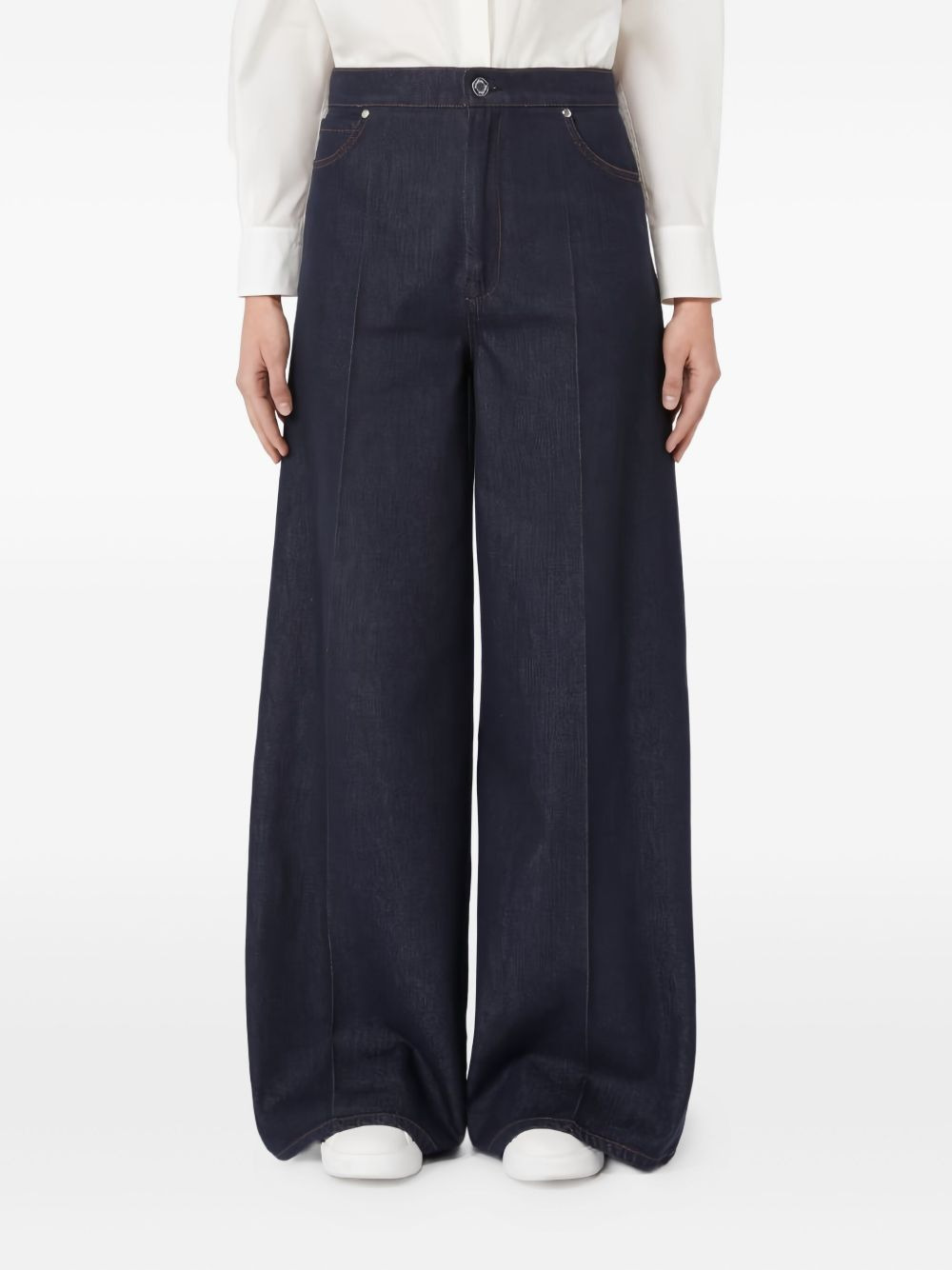 topstitching pleated-front denim jeans - 2