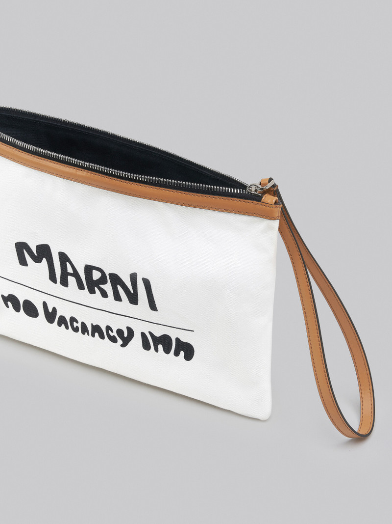 MARNI X NO VACANCY INN - BEY POUCH IN WHITE CANVAS WITH BEIGE TRIMS 4