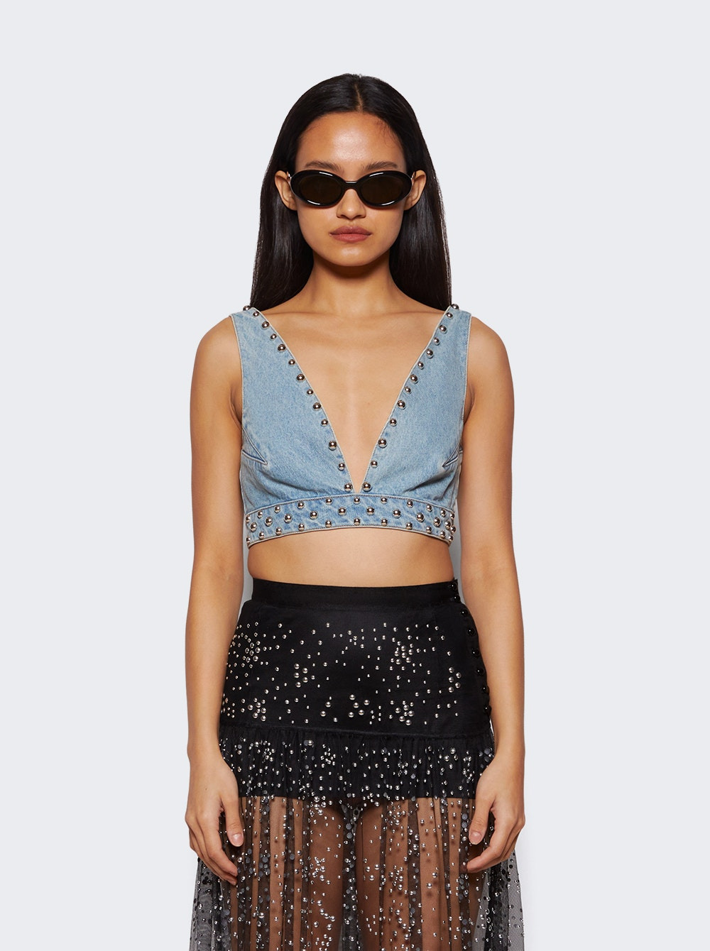Studded Cropped Top Light Denim Blue - 3