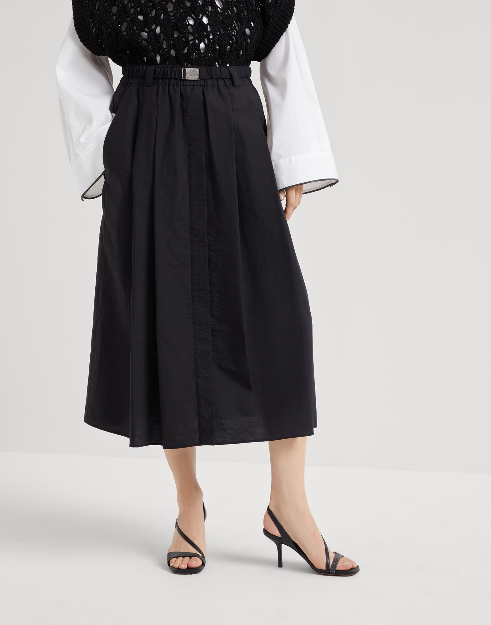 Techno cotton poplin skirt with shimmering buckle - 1