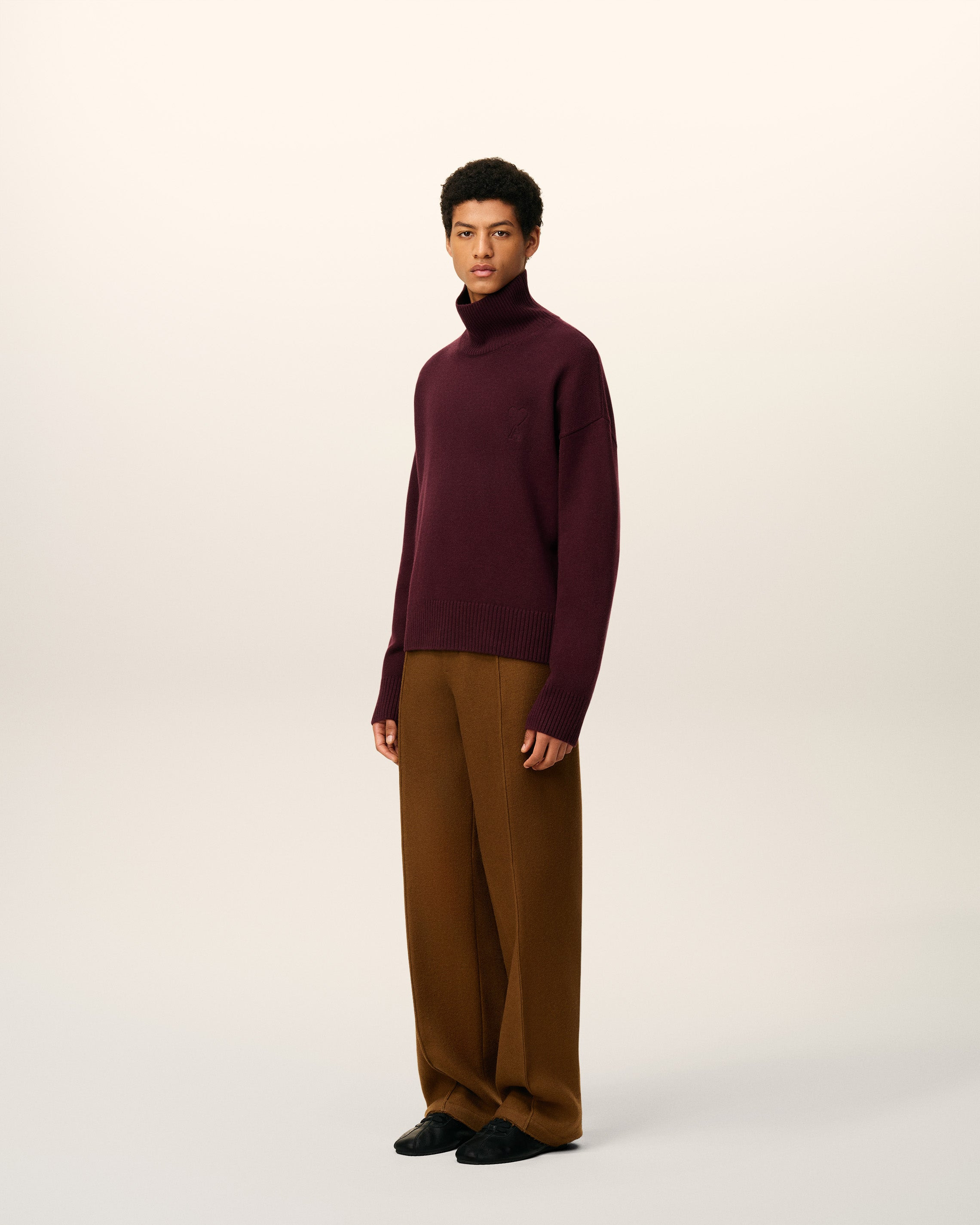 BURGUNDY WOOL AMI DE COEUR FUNNEL NECK SWEATER - 6
