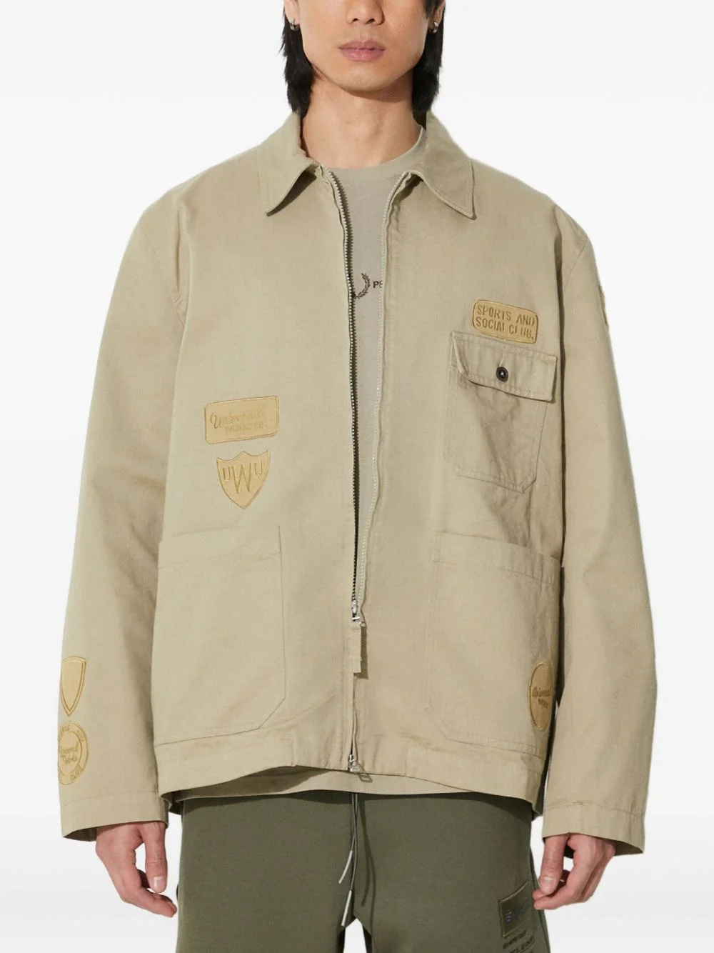 embroidered-patches collared jacket - 1