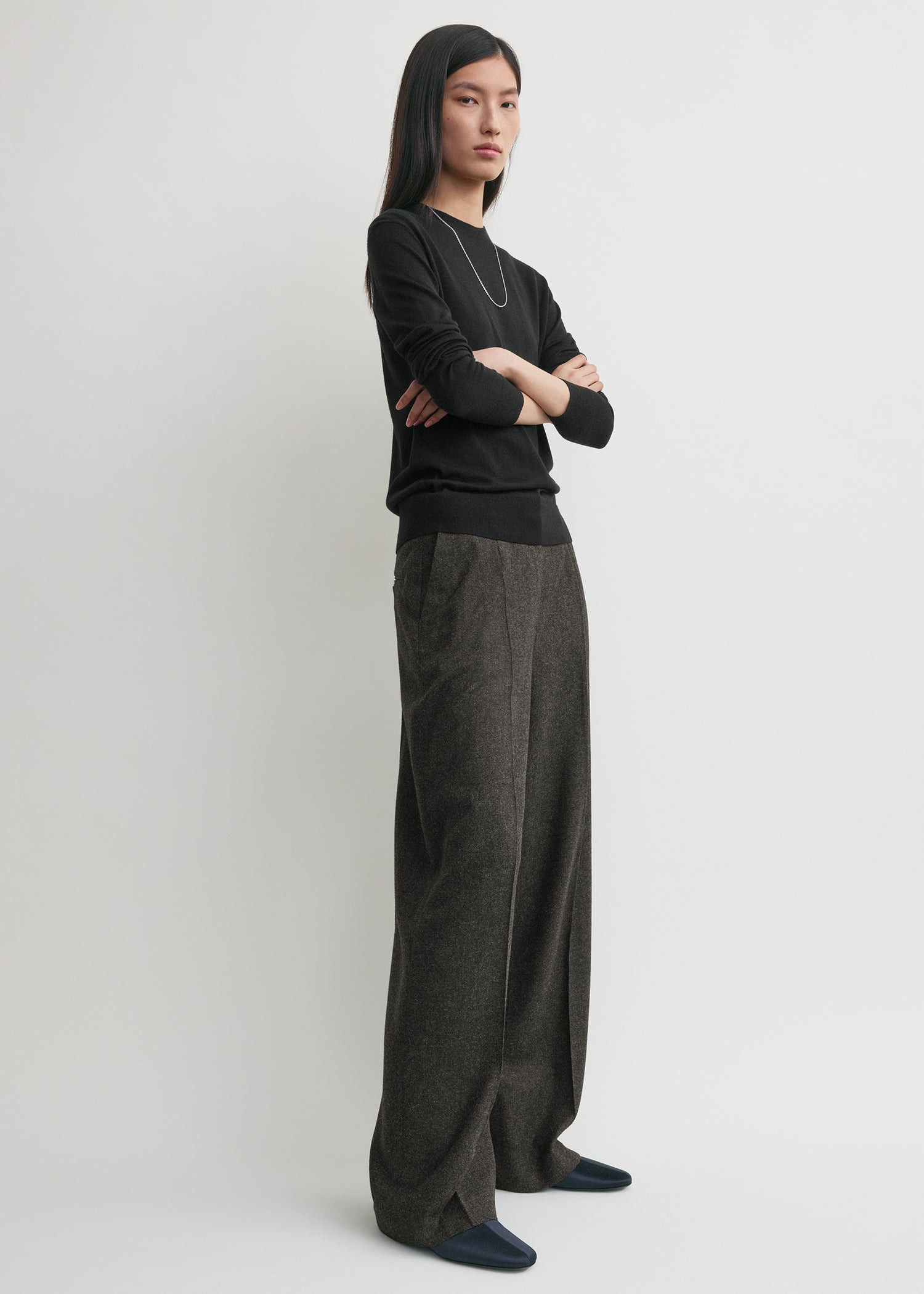 Wide flannel trousers charcoal - 3