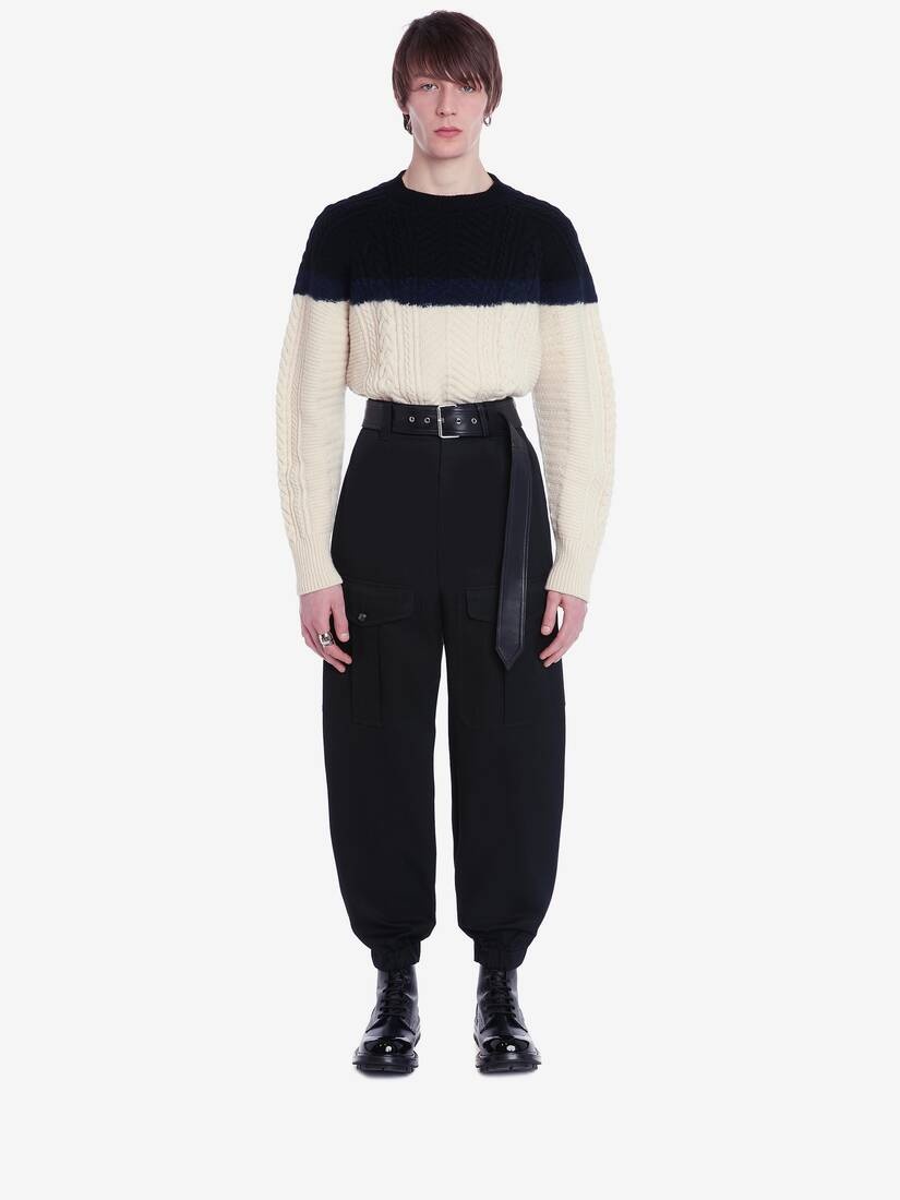 Bi-colour Aran Knit Jumper in Ivory/black - 2