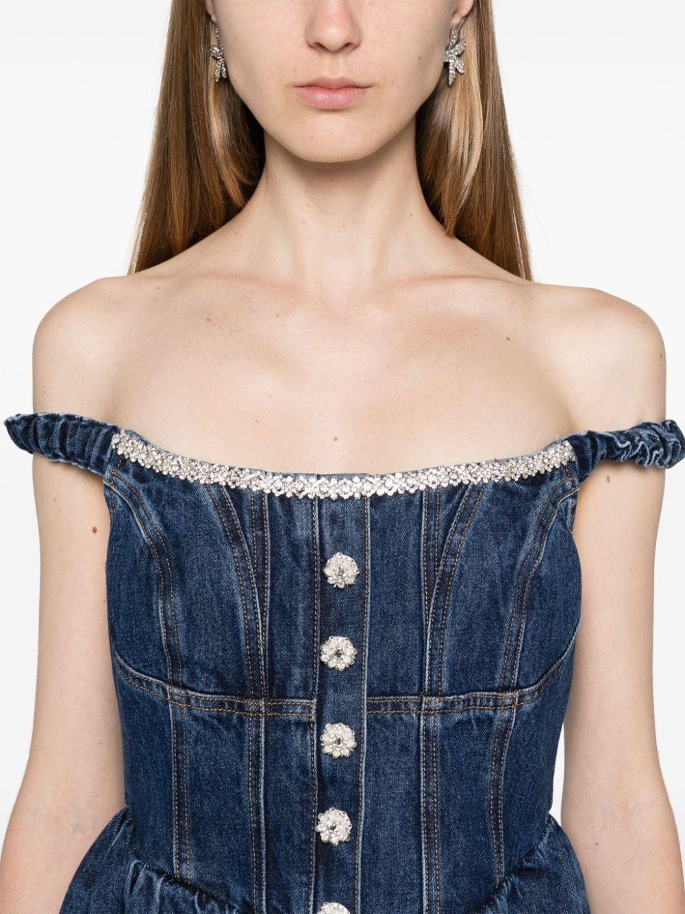 crystal-embellished denim mini dress - 5