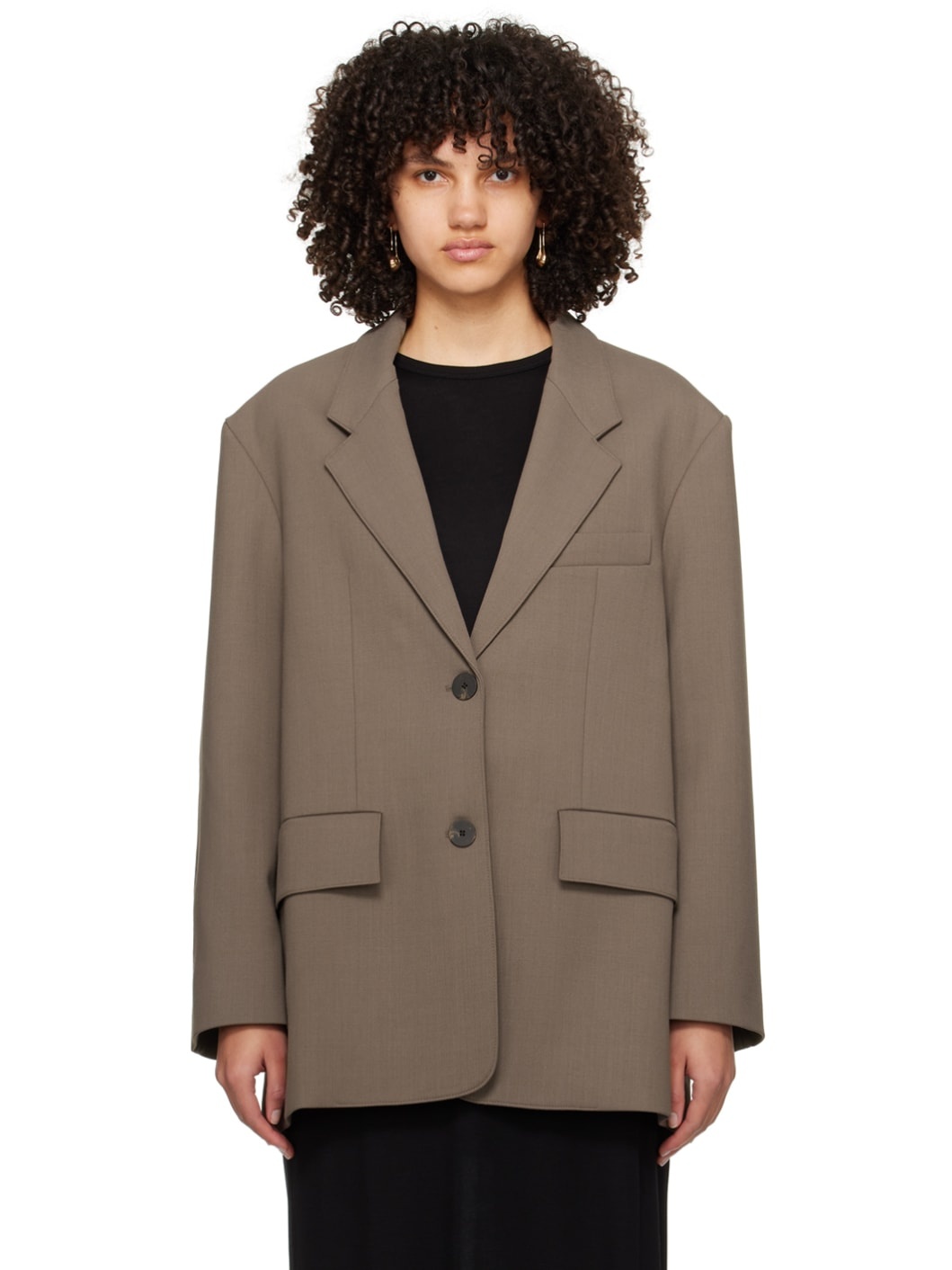 Brown Notched Lapel Blazer - 1