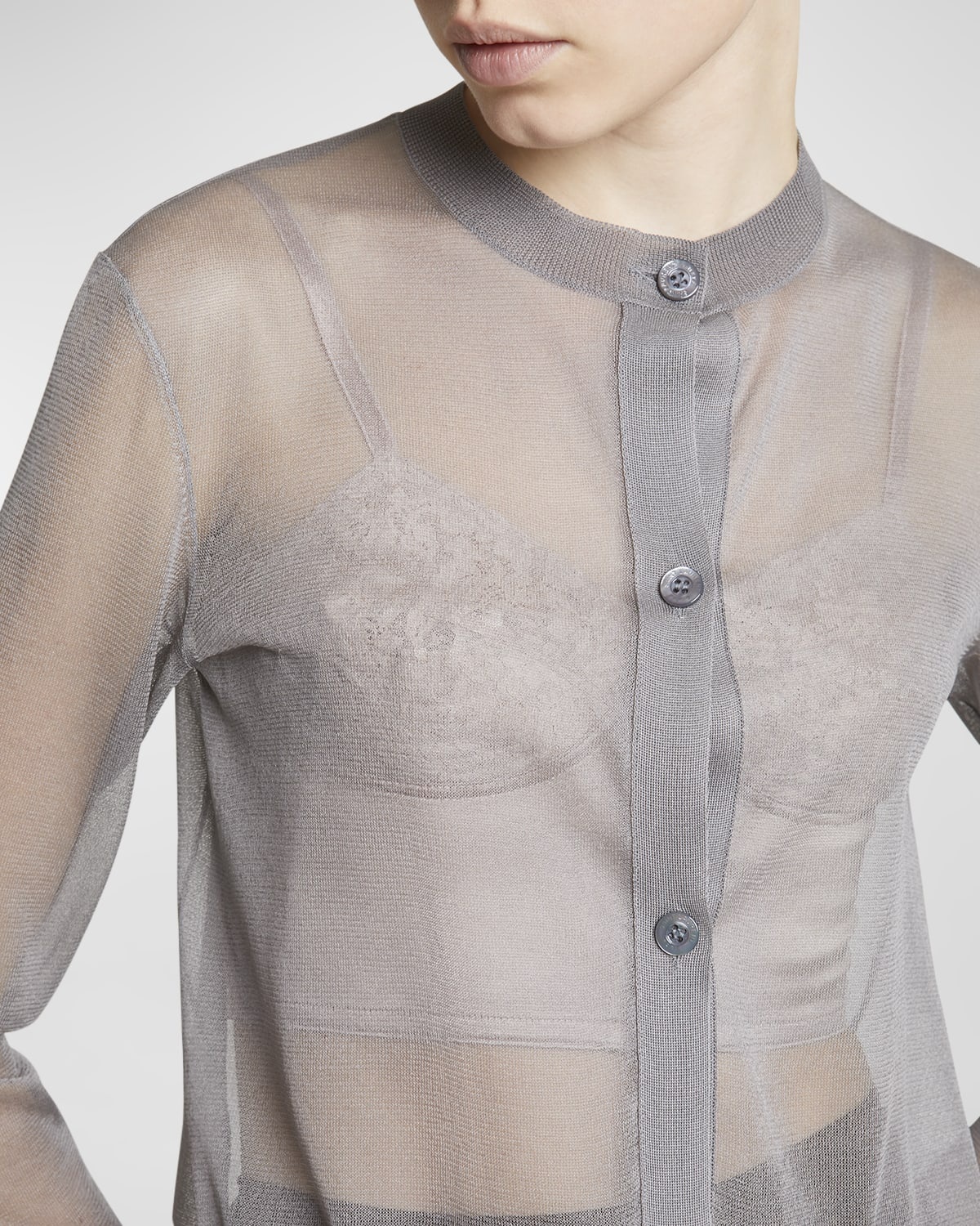 Sheer Knit Button-Front Cardigan - 5