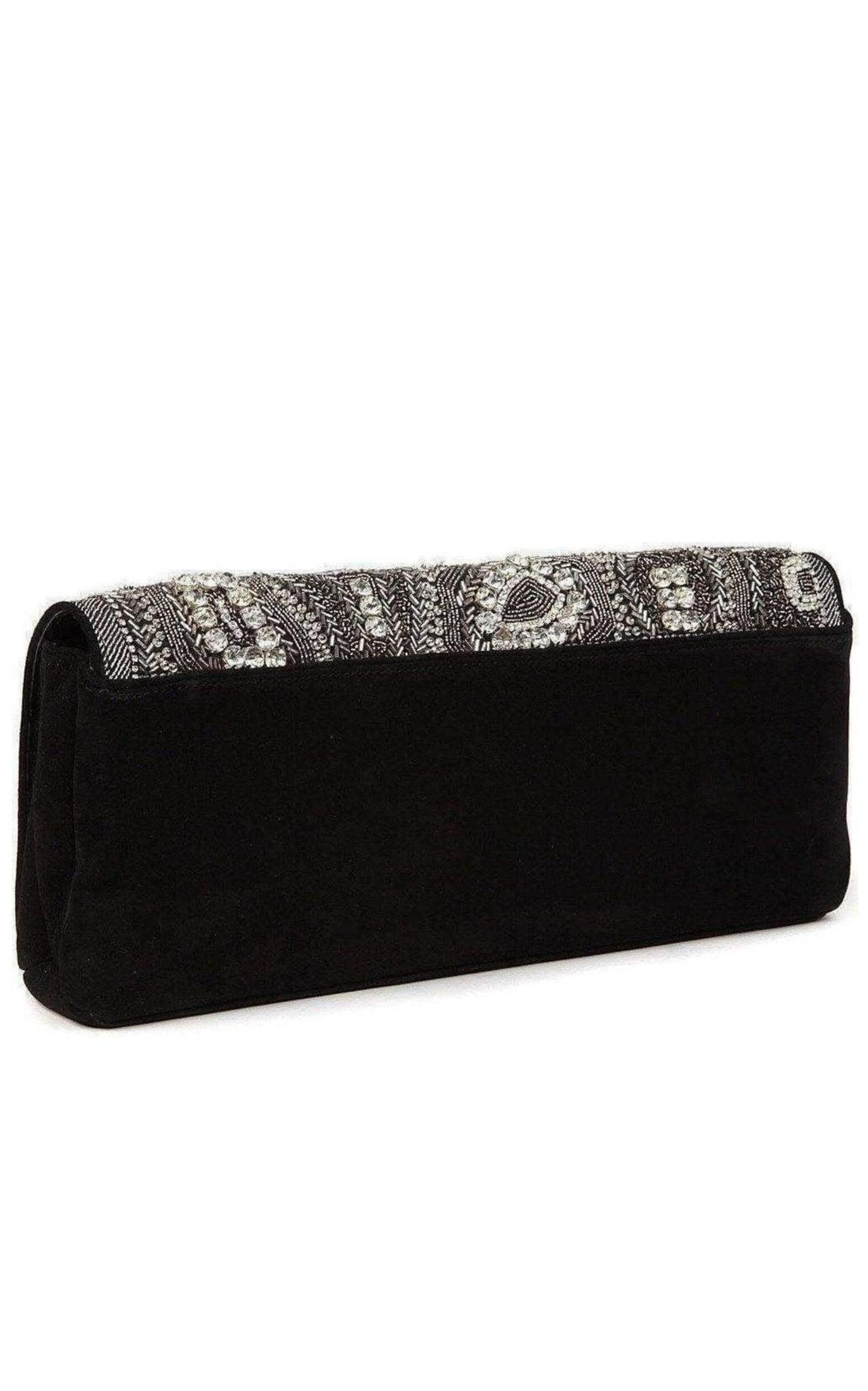 Black Nabuck Leather & Swarovski Crystal Clutch - 5