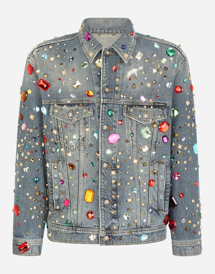 Oversize denim jacket with crystal and stud embellishment - 3