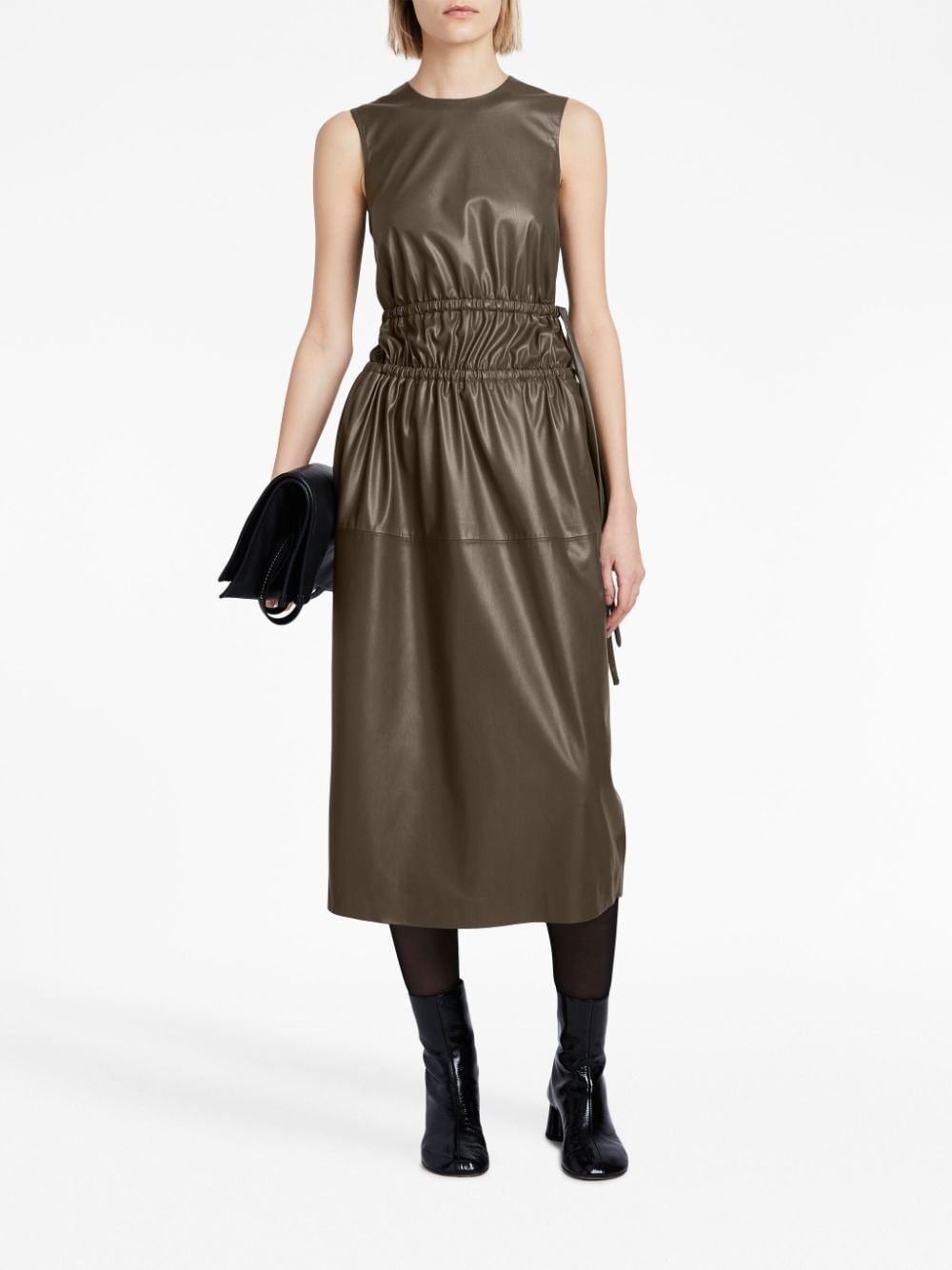 faux-leather gathered midi dress - 2