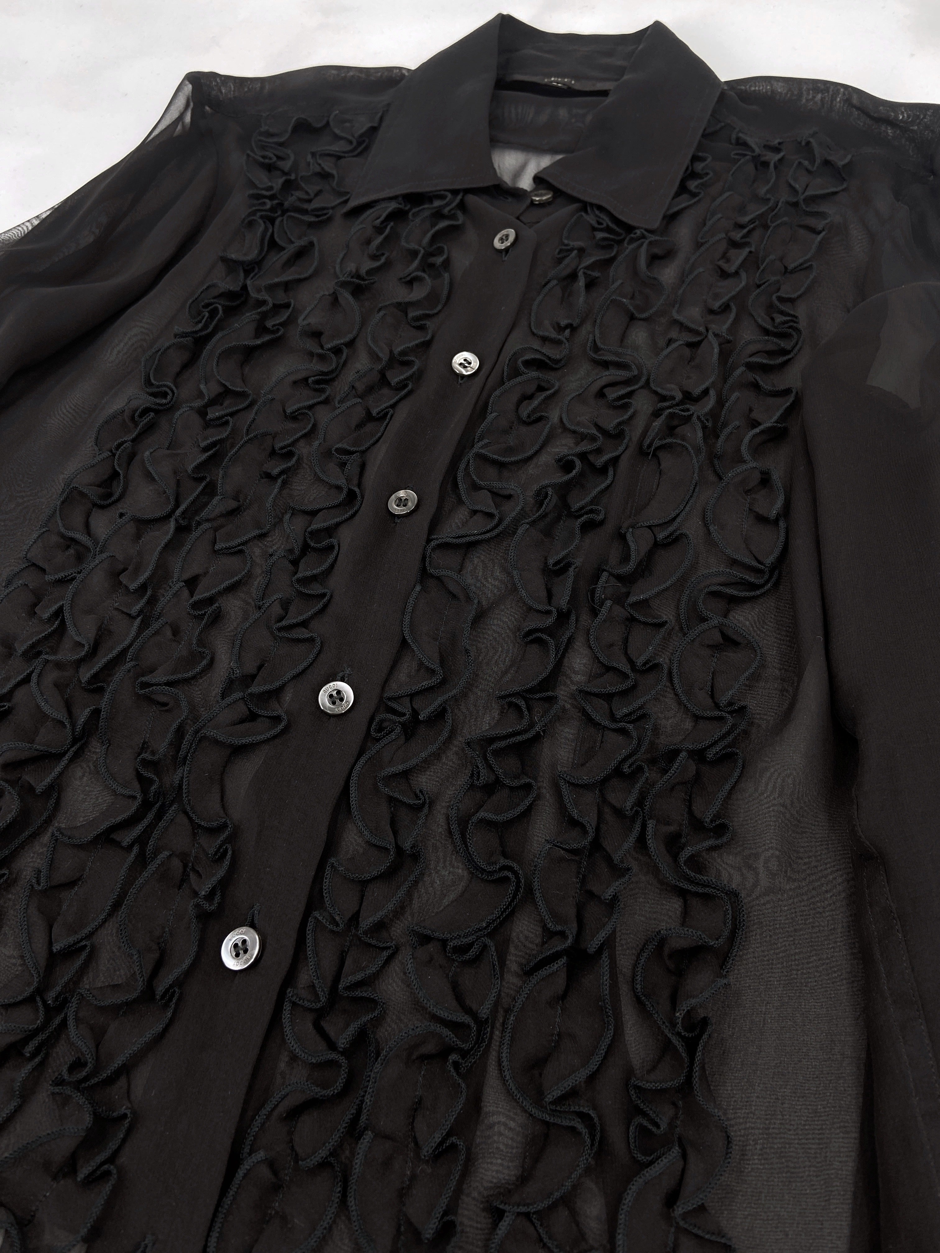 Gucci Spring 1999 Tom Ford Daisey Fuentes Ruffled Silk Sheer Dress Shirt 40 - 9