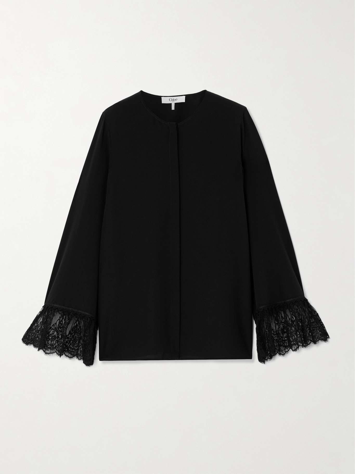 Lace-trimmed silk crepe de chine shirt - 1