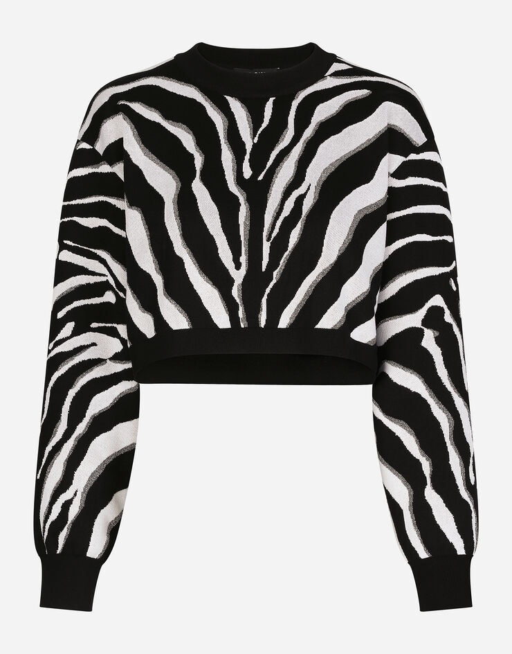 Cropped silk jacquard sweater with zebra design - 1