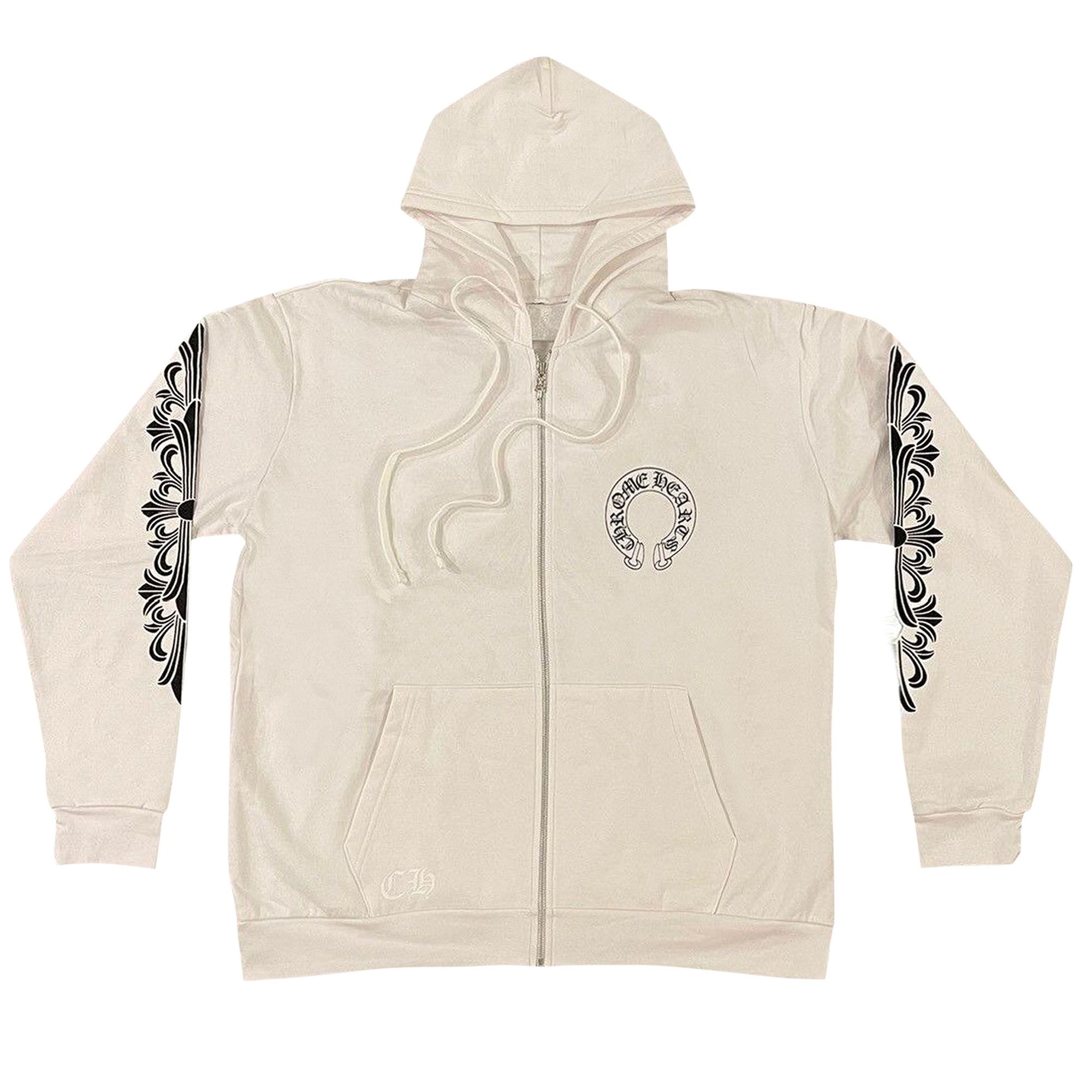 Chrome Hearts Horseshoe Logo Zip Up Hoodie 'White' - 1