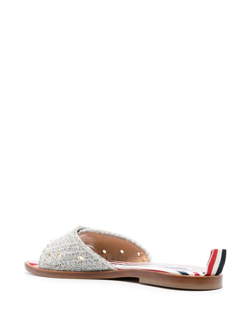 embossed-button tweed flat sandals - 3