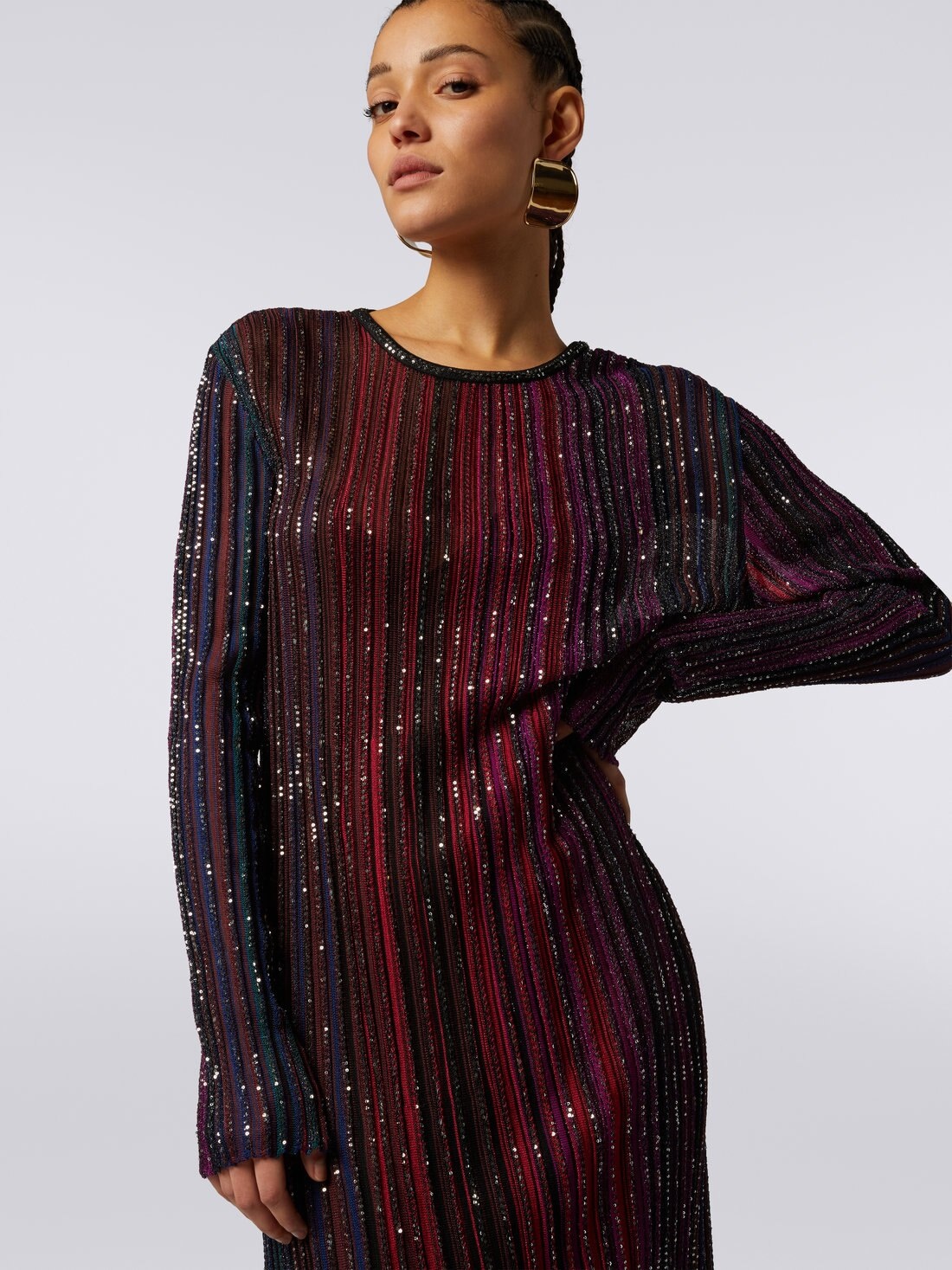 Long pleated viscose lamé dress with sequins - 5