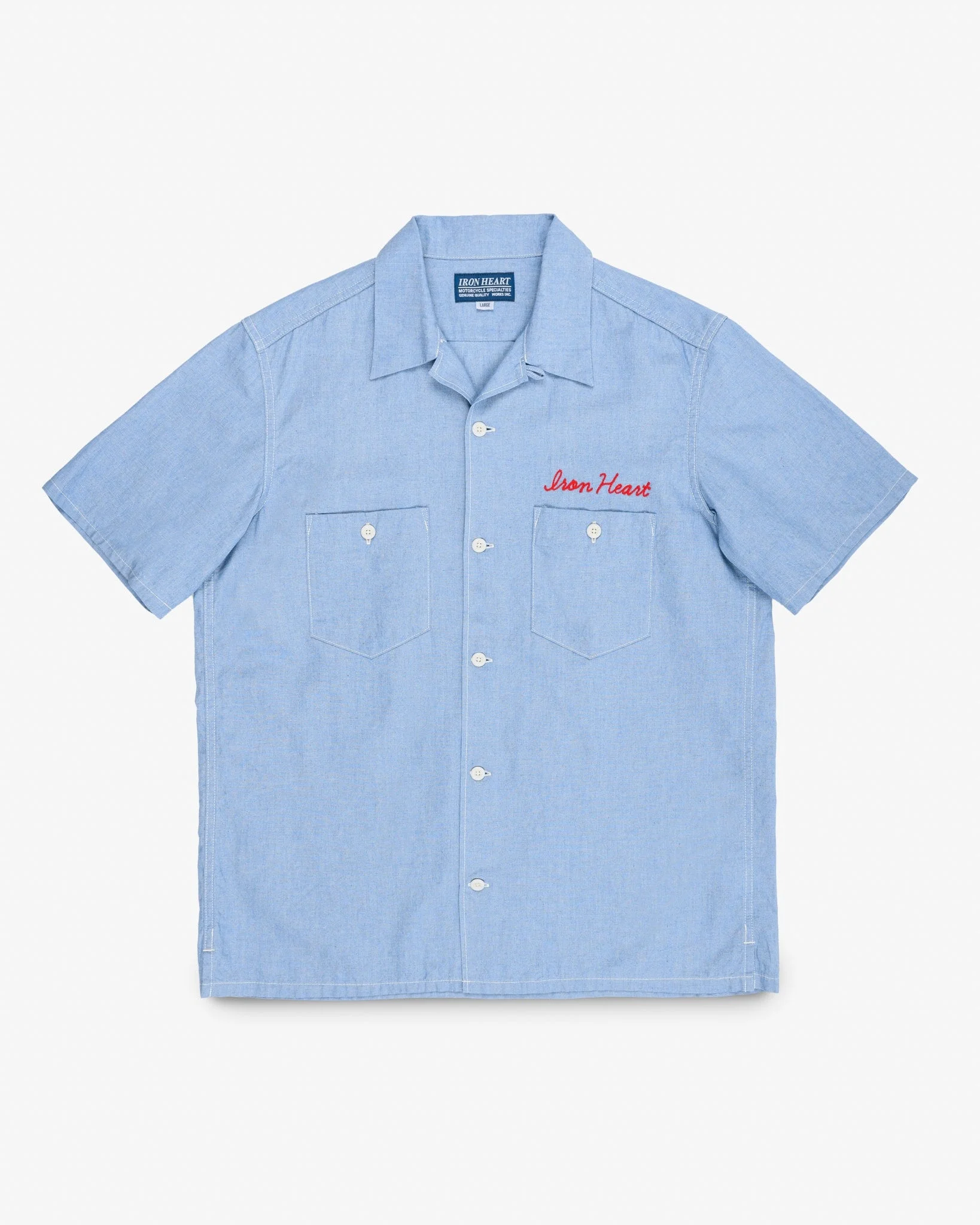 IHSH-447-SAX 5OZ COTTON LINEN OPEN COLLAR SHORT SLEEVE SHIRT - SAX BLUE - 1
